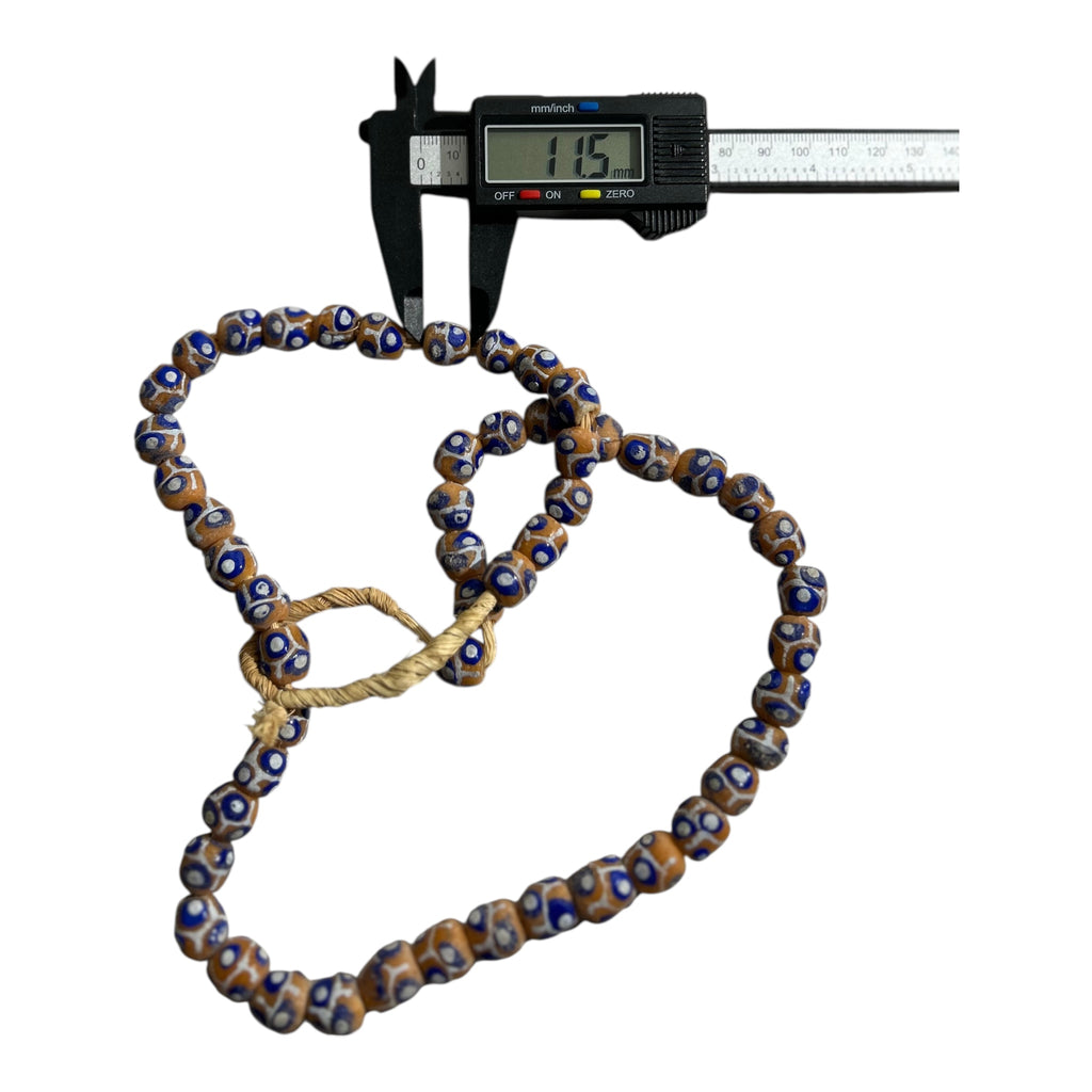 Ghana Krobo Painted Powder Glass Trade Beads – Handcrafted Recycled Glass Strand (15" Strand, Approx. 52 Beads, 11.5mm Size)
