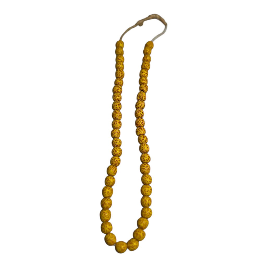 Ghana Krobo Yellow Painted Powder Glass Trade Beads – Handcrafted Artisan Strand (14" Strand, Approx. 46 Beads, ~11.9mm Size)