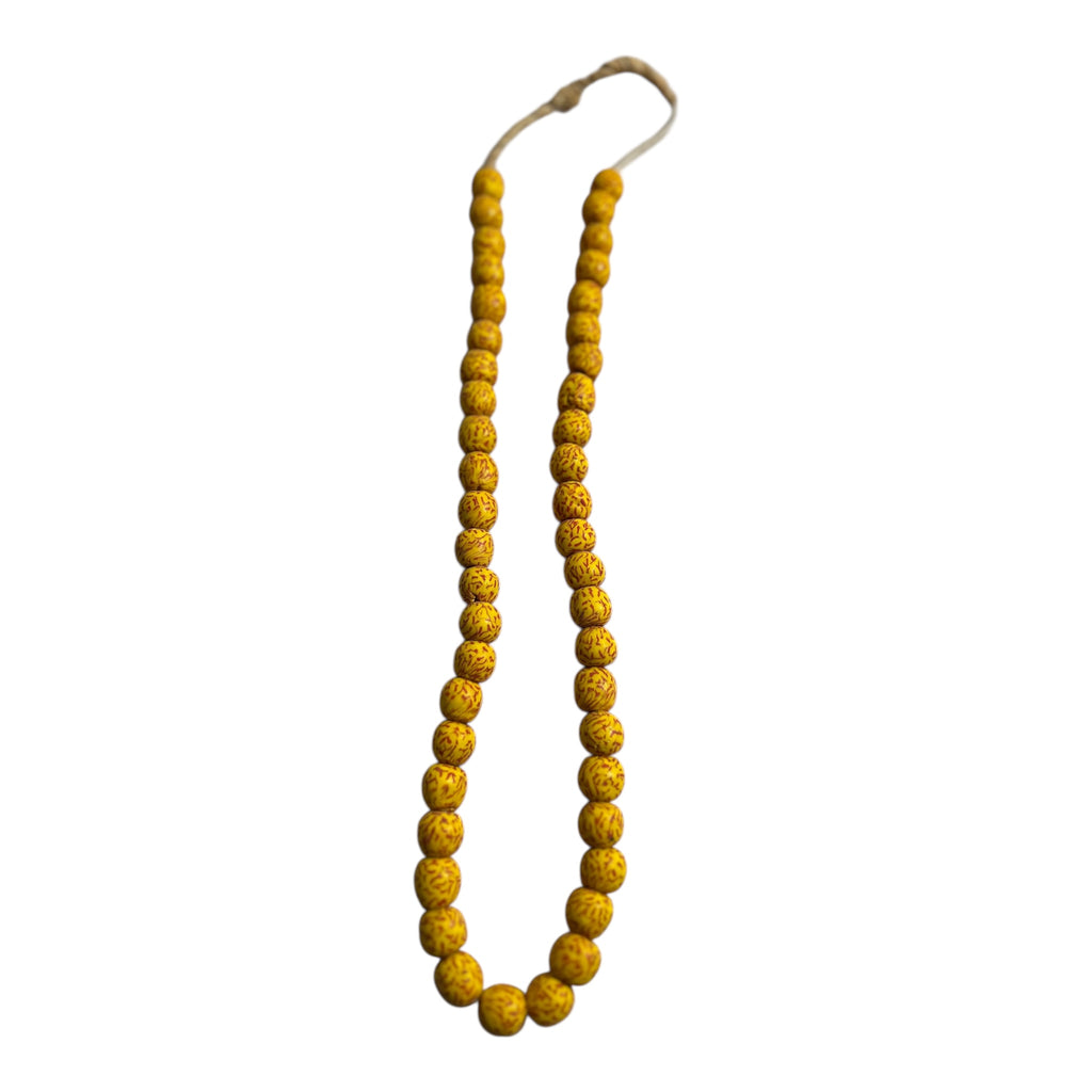 Ghana Krobo Yellow Painted Powder Glass Trade Beads – Handcrafted Artisan Strand (14" Strand, Approx. 46 Beads, ~11.9mm Size)