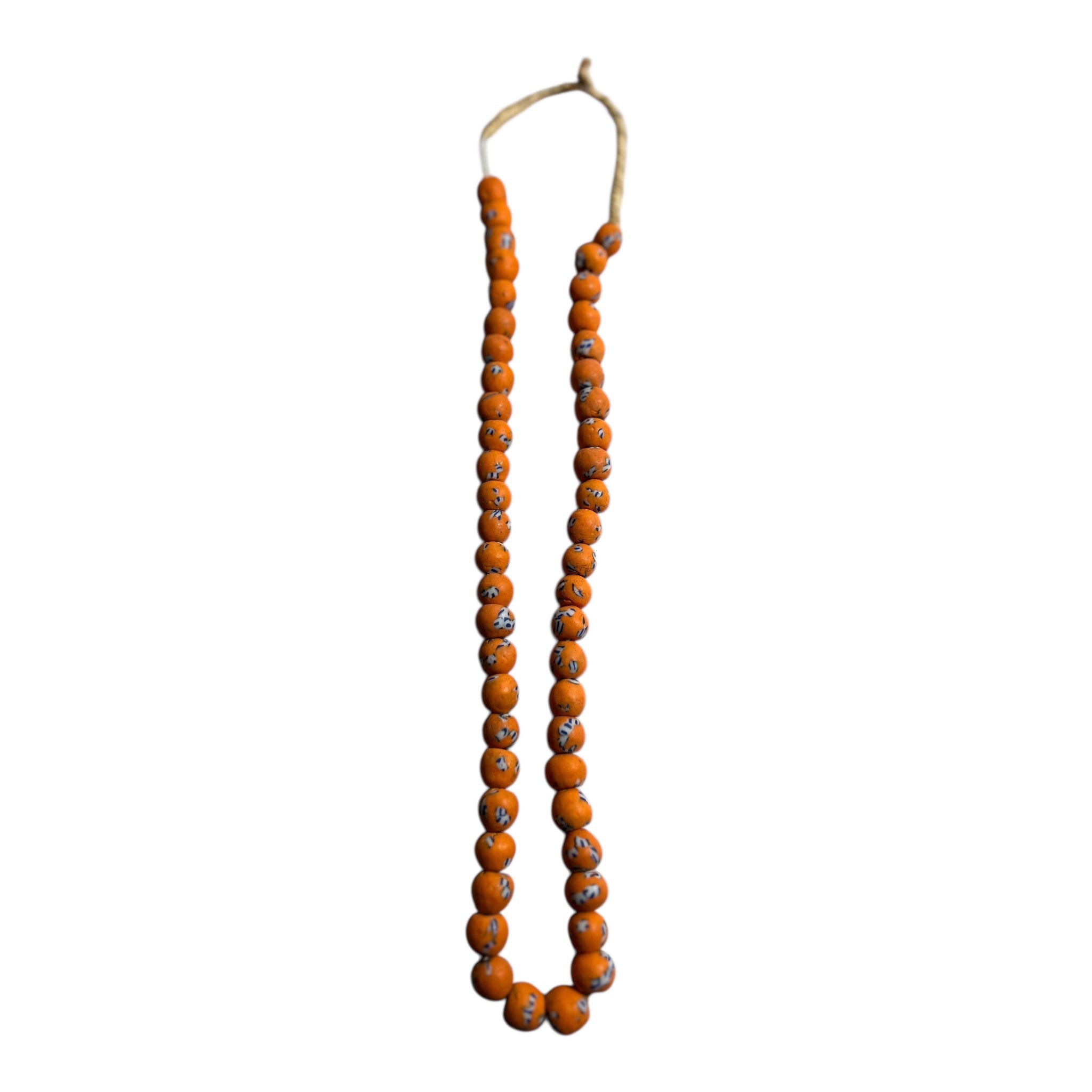 Ghana Krobo Orange Painted Powder Glass Trade Beads – Handcrafted Recycled Glass Strand (14" Strand, Approx. 50 Beads, 11.4mm Size)