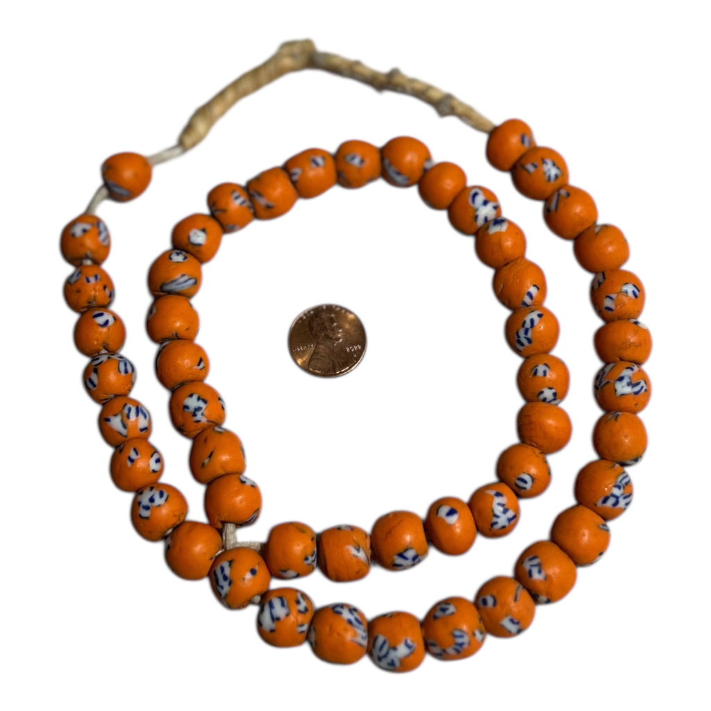 African Artisan Painted Recycled Glass Beads – Handcrafted Ghana Trade Strand (14", Approx. 51 Beads, 10.7mm Size)