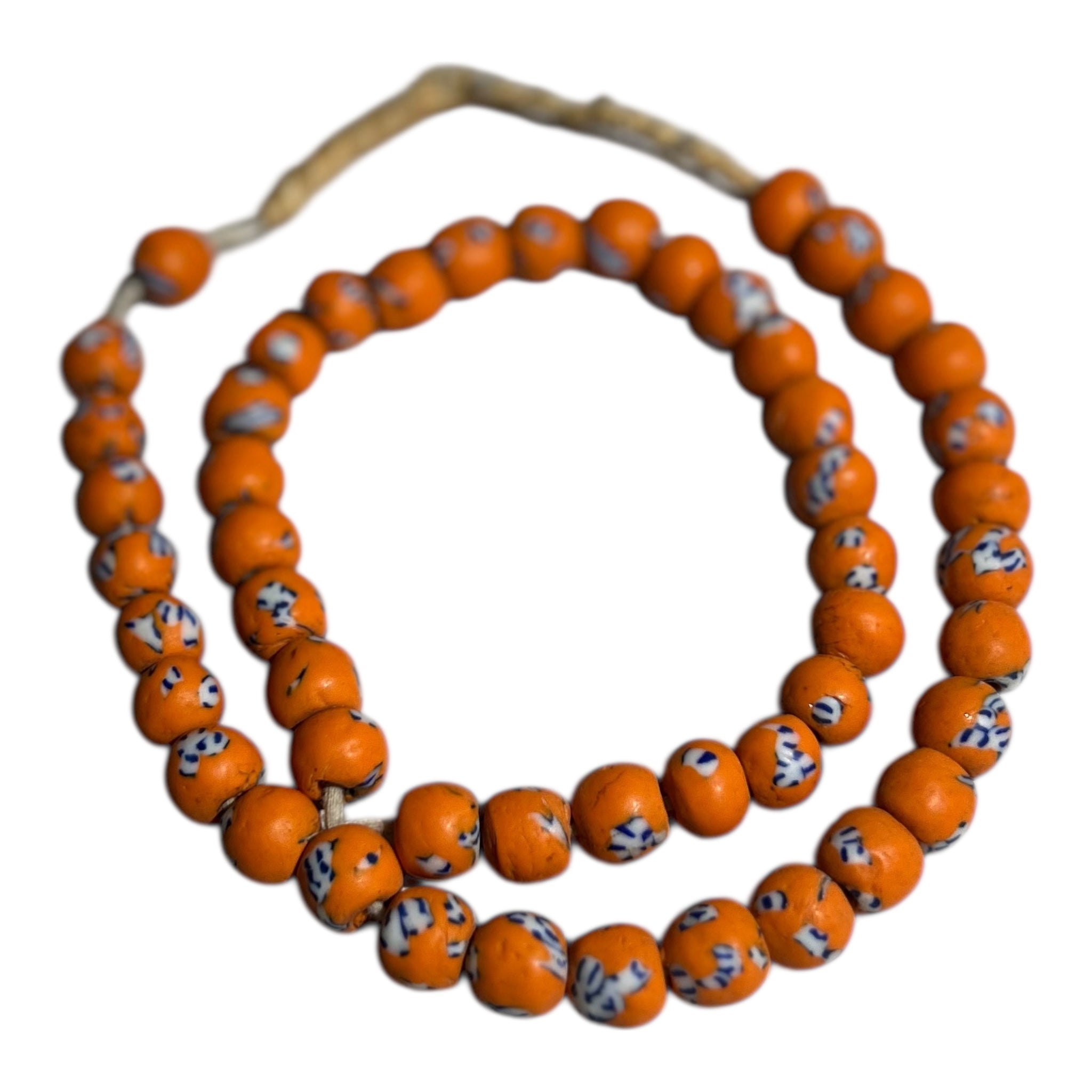 African Artisan Painted Recycled Glass Beads – Handcrafted Ghana Trade Strand (14", Approx. 51 Beads, 10.7mm Size)