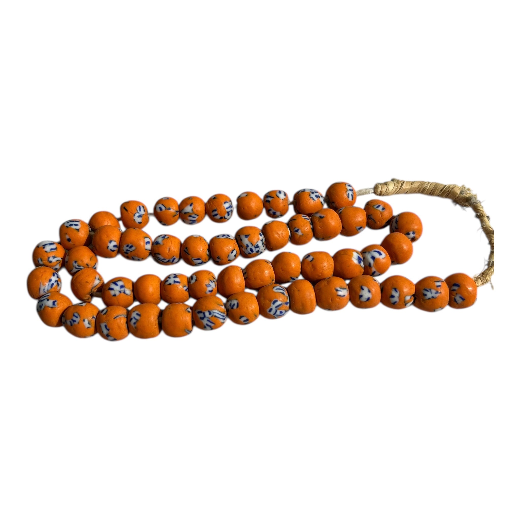 African Artisan Painted Recycled Glass Beads – Handcrafted Ghana Trade Strand (14", Approx. 51 Beads, 10.7mm Size)