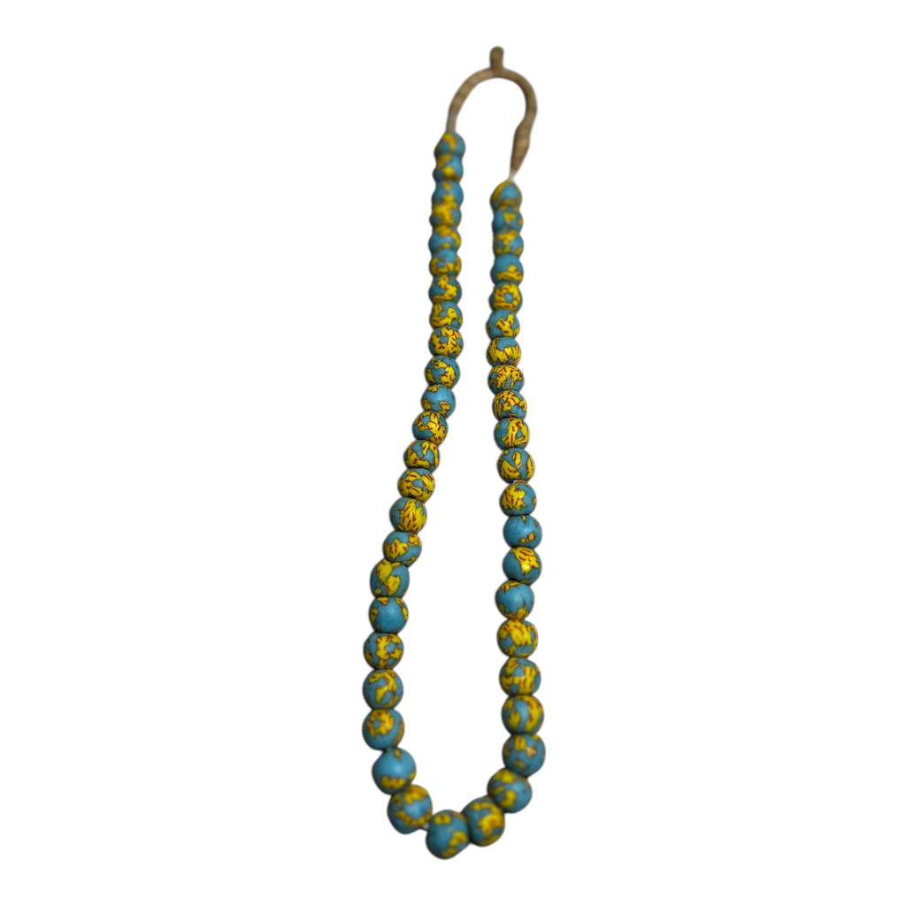 Ethnic Ghana Hand-Painted Powder Glass Beads – Artisan Recycled Glass Strand (Approx. 12mm, 14" Strand, 45 Beads)