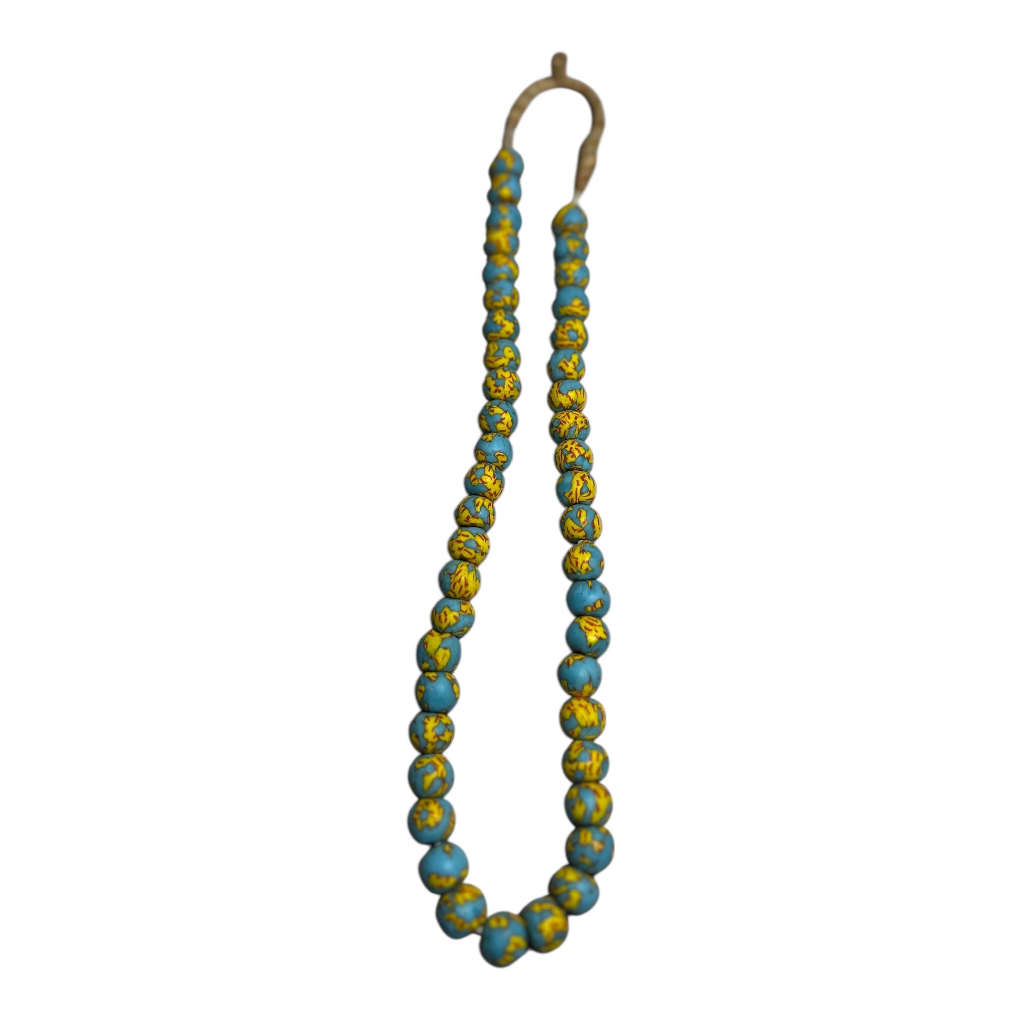 Ethnic Ghana Hand-Painted Powder Glass Beads – Artisan Recycled Glass Strand (Approx. 12mm, 14" Strand, 45 Beads)