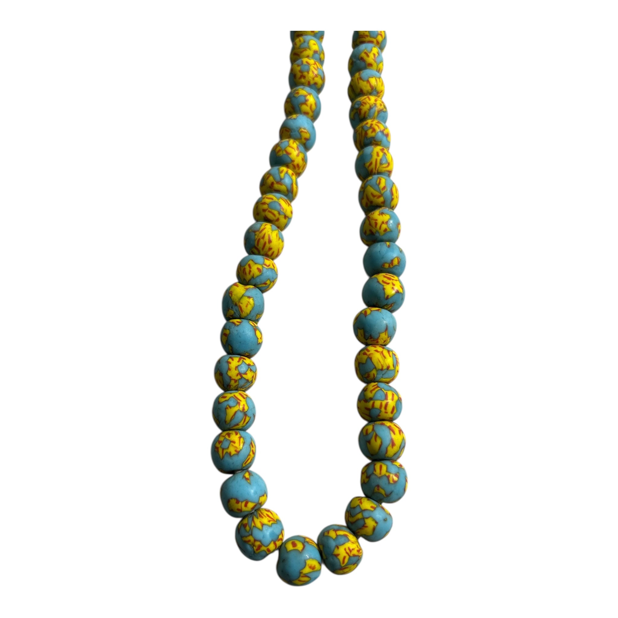 Ethnic Ghana Hand-Painted Powder Glass Beads – Artisan Recycled Glass Strand (Approx. 12mm, 14" Strand, 45 Beads)