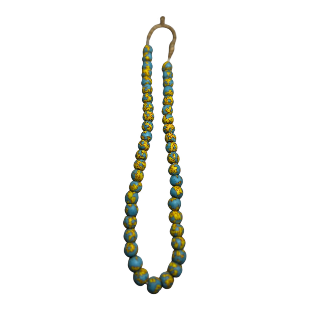 Ethnic Ghana Hand-Painted Powder Glass Beads – Artisan Recycled Glass Strand (Approx. 12mm, 14" Strand, 45 Beads)