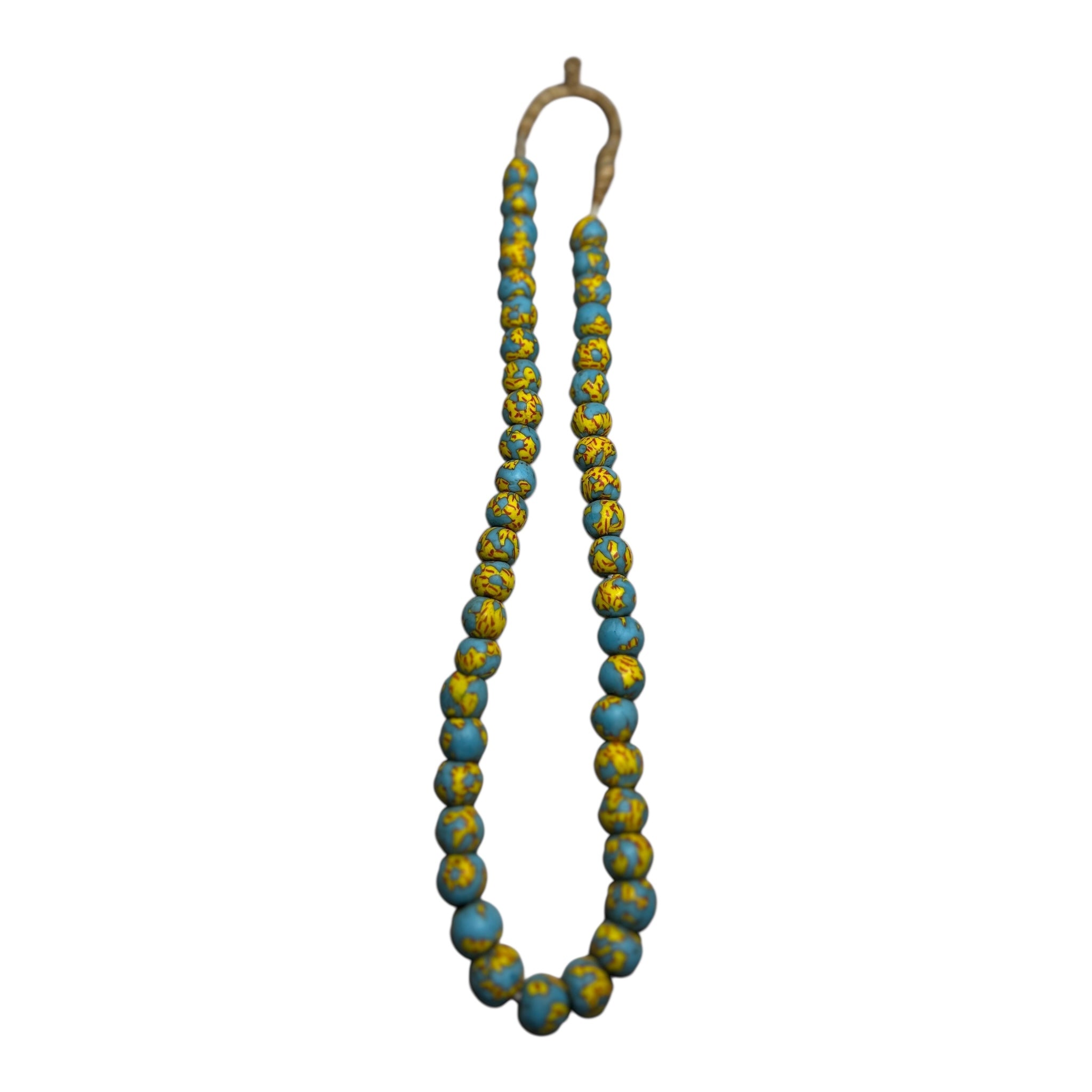 Ethnic Ghana Hand-Painted Powder Glass Beads – Artisan Recycled Glass Strand (Approx. 12mm, 14" Strand, 45 Beads)