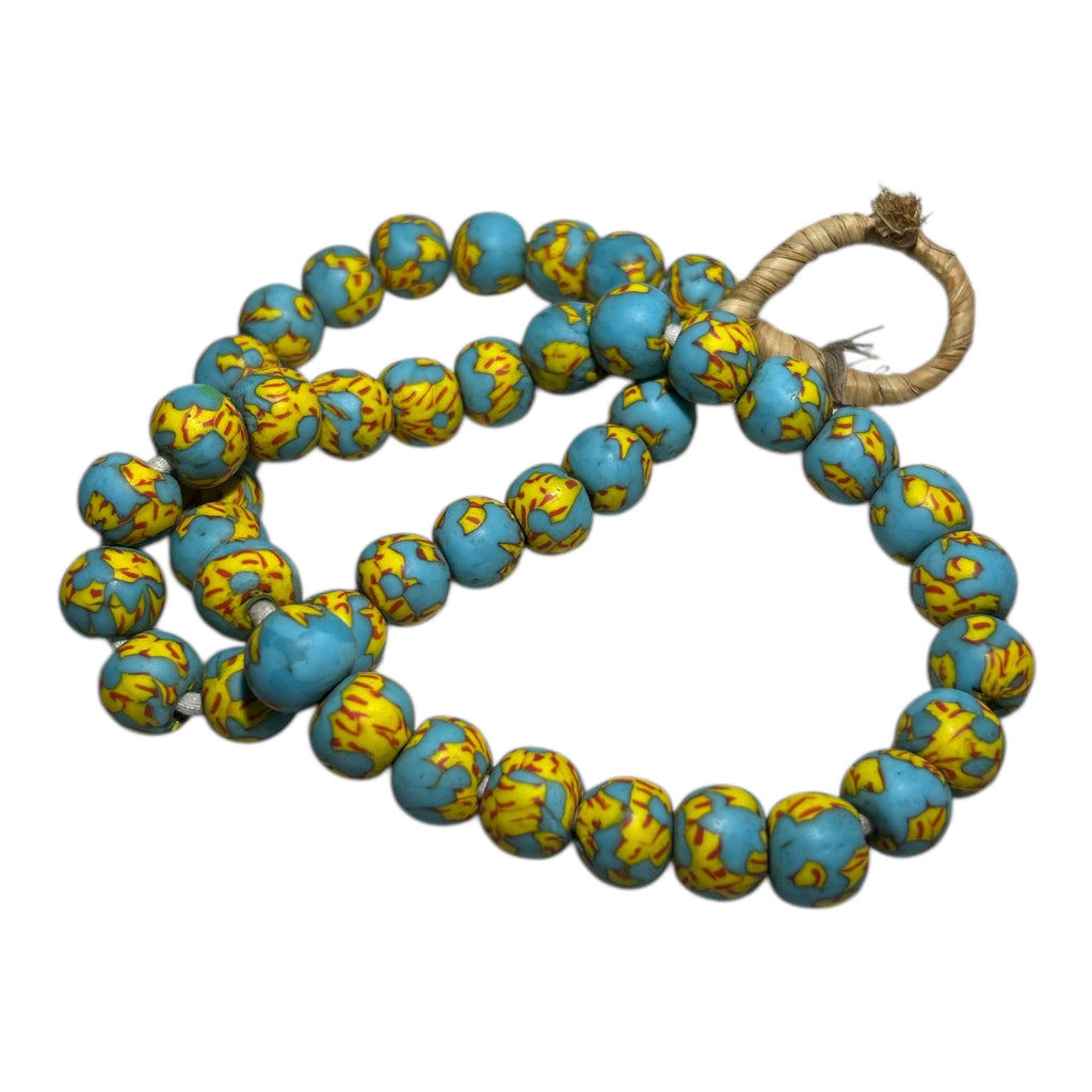 Ethnic Ghana Hand-Painted Powder Glass Beads – Artisan Recycled Glass Strand (Approx. 12mm, 14" Strand, 45 Beads)