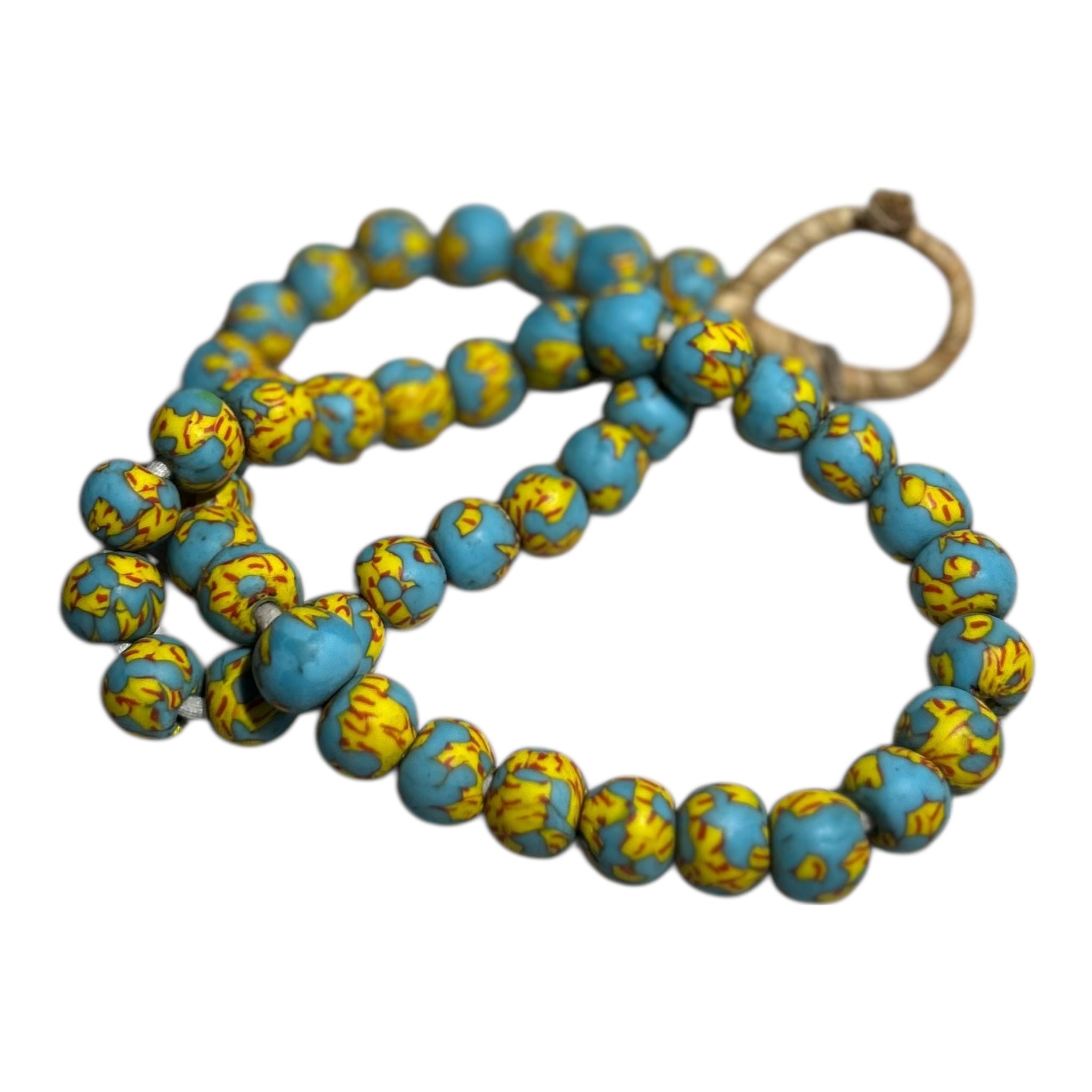 Ethnic Ghana Hand-Painted Powder Glass Beads – Artisan Recycled Glass Strand (Approx. 12mm, 14" Strand, 45 Beads)