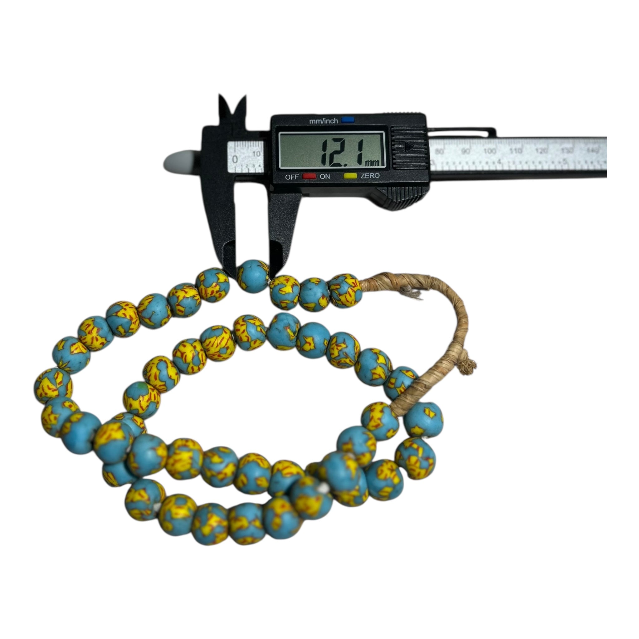 Ethnic Ghana Hand-Painted Powder Glass Beads – Artisan Recycled Glass Strand (Approx. 12mm, 14" Strand, 45 Beads)