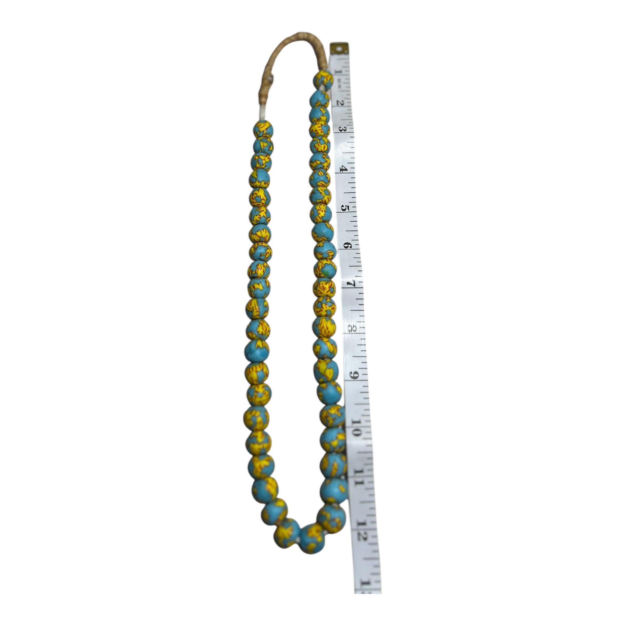 Ethnic Ghana Hand-Painted Powder Glass Beads – Artisan Recycled Glass Strand (Approx. 12mm, 14" Strand, 45 Beads)