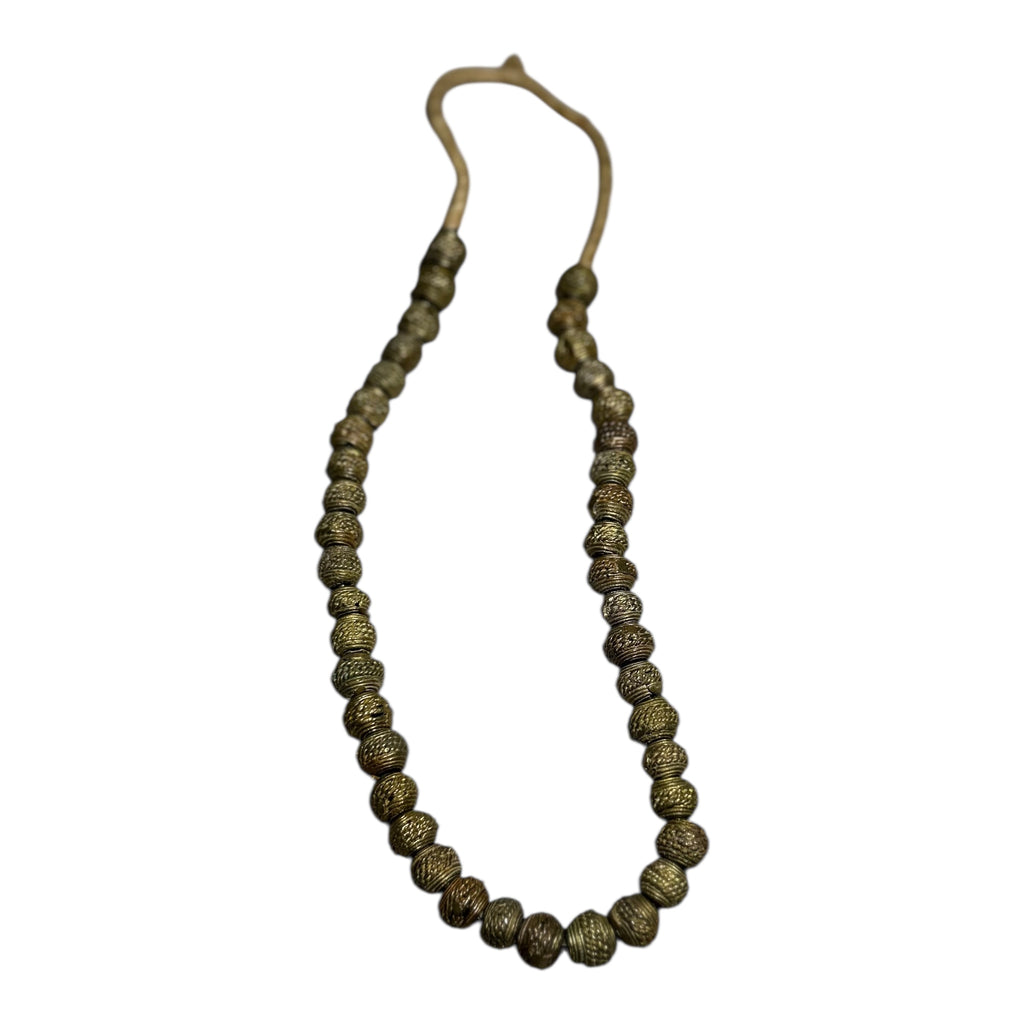 West African Etched Brass Trade Beads – Hand-Cast Metal Beads for Jewelry Making (12" Strand)