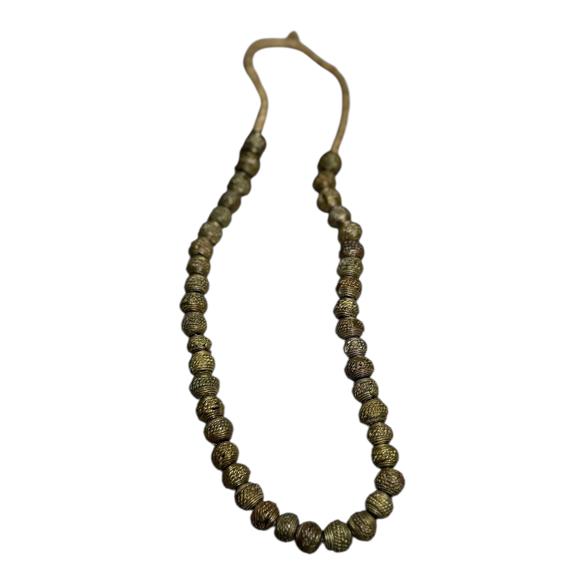 West African Etched Brass Trade Beads – Hand-Cast Metal Beads for Jewelry Making (12" Strand)