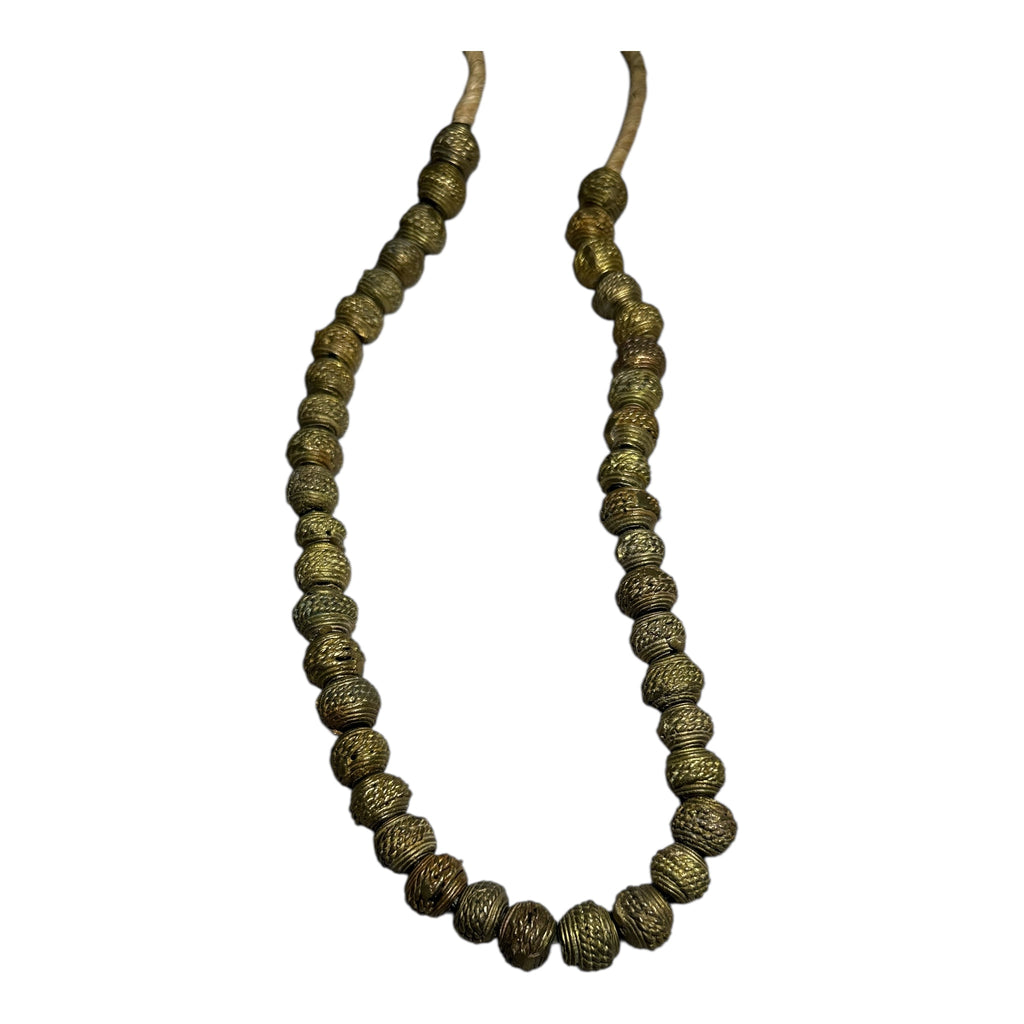 West African Etched Brass Trade Beads – Hand-Cast Metal Beads for Jewelry Making (12" Strand)