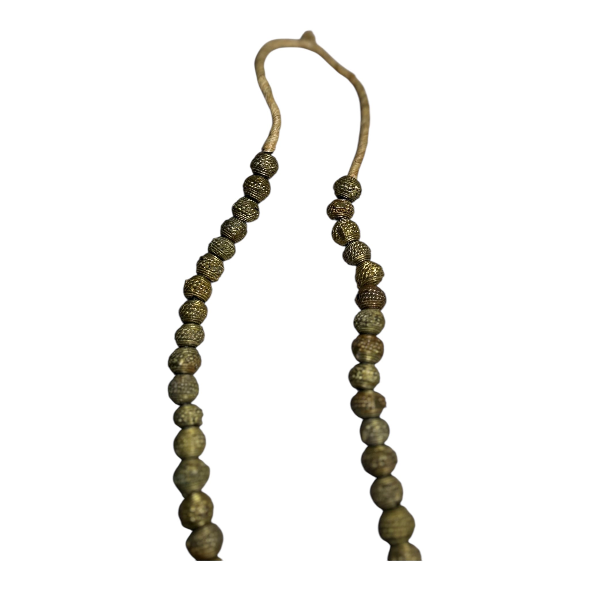 West African Etched Brass Trade Beads – Hand-Cast Metal Beads for Jewelry Making (12" Strand)