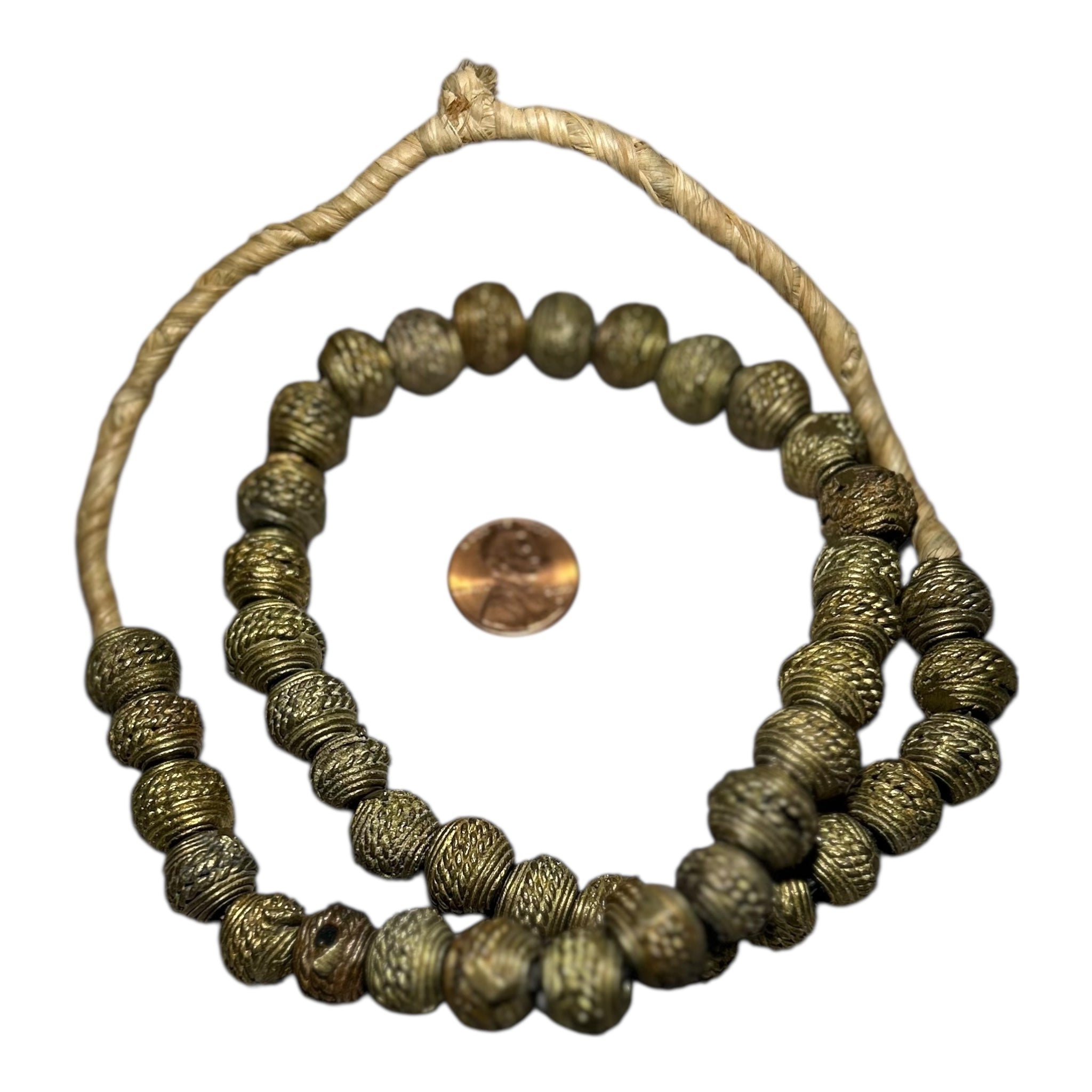 West African Etched Brass Trade Beads – Hand-Cast Metal Beads for Jewelry Making (12" Strand)