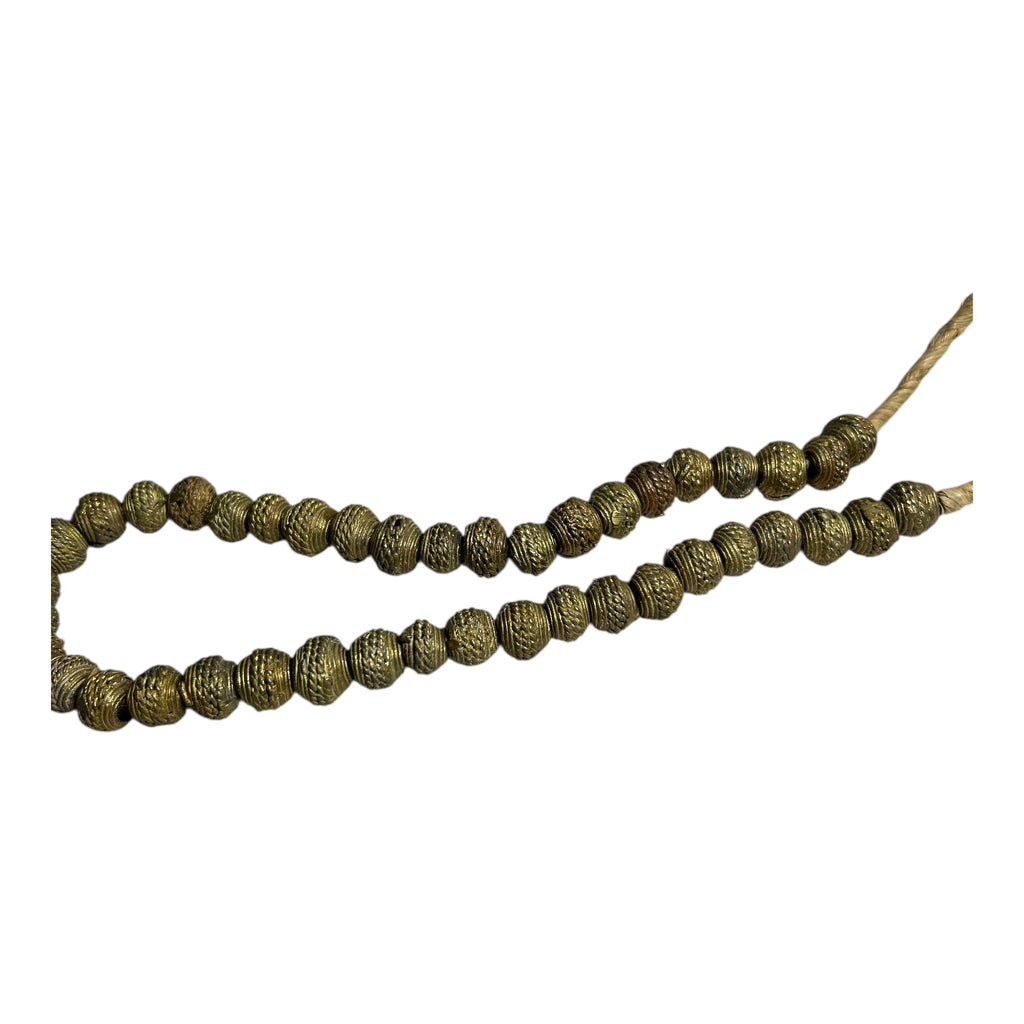 West African Etched Brass Trade Beads – Hand-Cast Metal Beads for Jewelry Making (12" Strand)