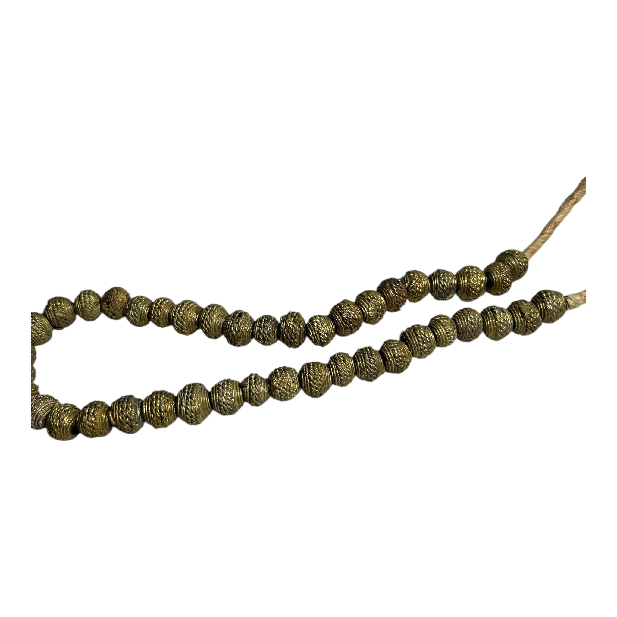West African Etched Brass Trade Beads – Hand-Cast Metal Beads for Jewelry Making (12" Strand)