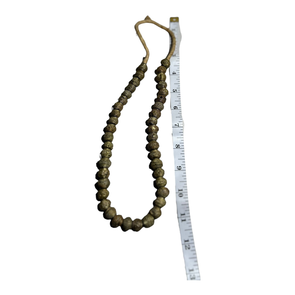 West African Etched Brass Trade Beads – Hand-Cast Metal Beads for Jewelry Making (12" Strand)
