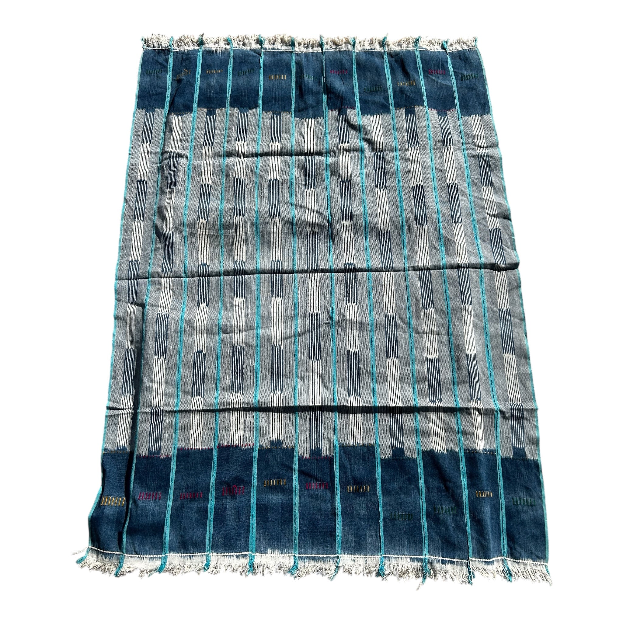 Blue Horizon Ewe Strip-Woven West African Textile – 58 x 43 inches