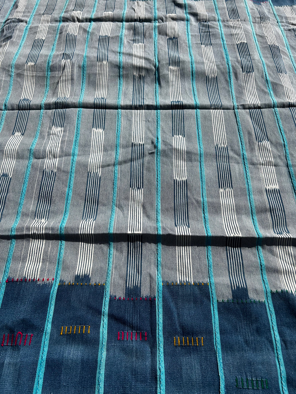 Blue Horizon Ewe Strip-Woven West African Textile – 58 x 43 inches
