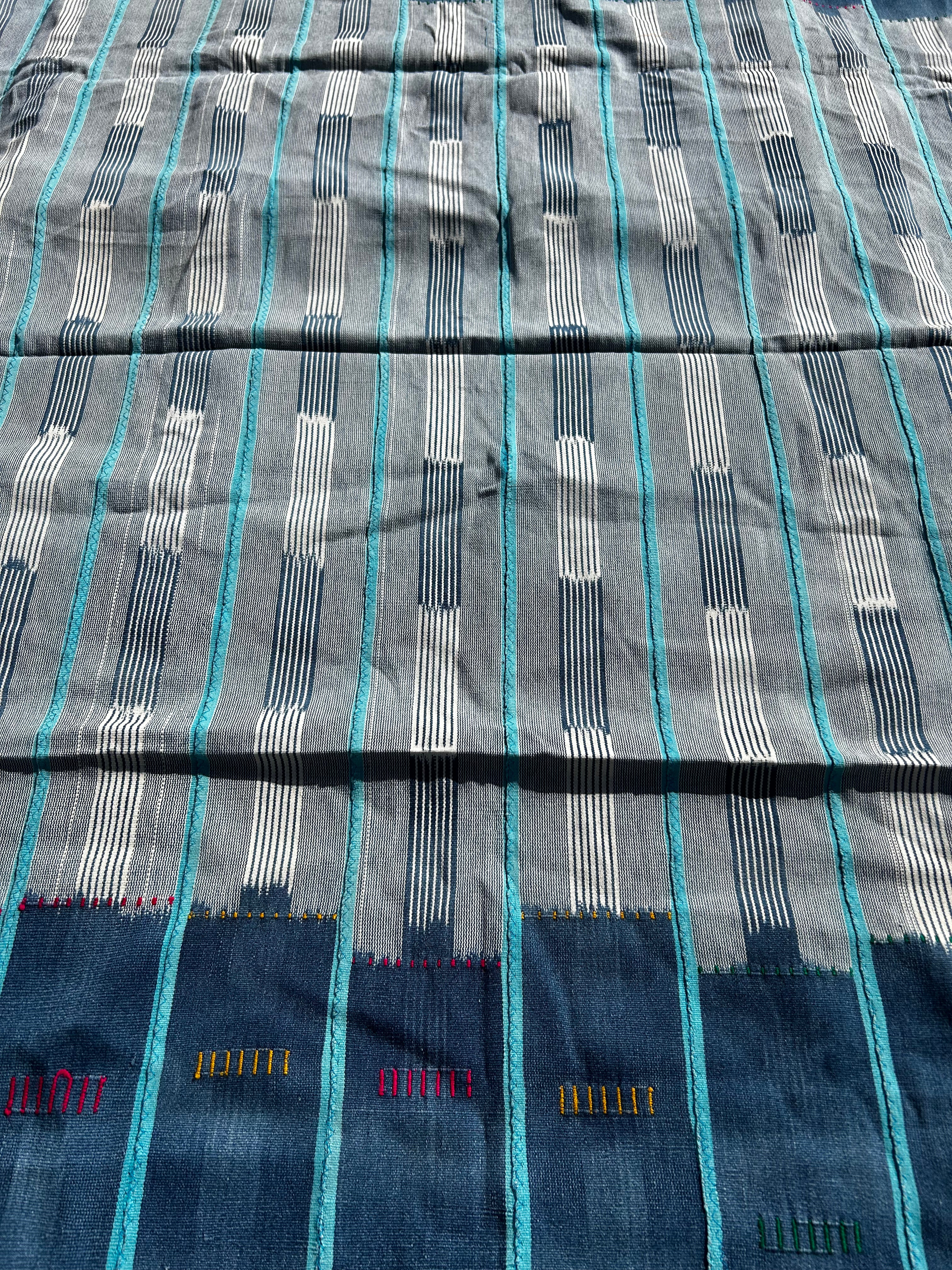 Blue Horizon Ewe Strip-Woven West African Textile – 58 x 43 inches
