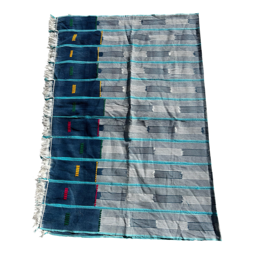 Blue Horizon Ewe Strip-Woven West African Textile – 58 x 43 inches