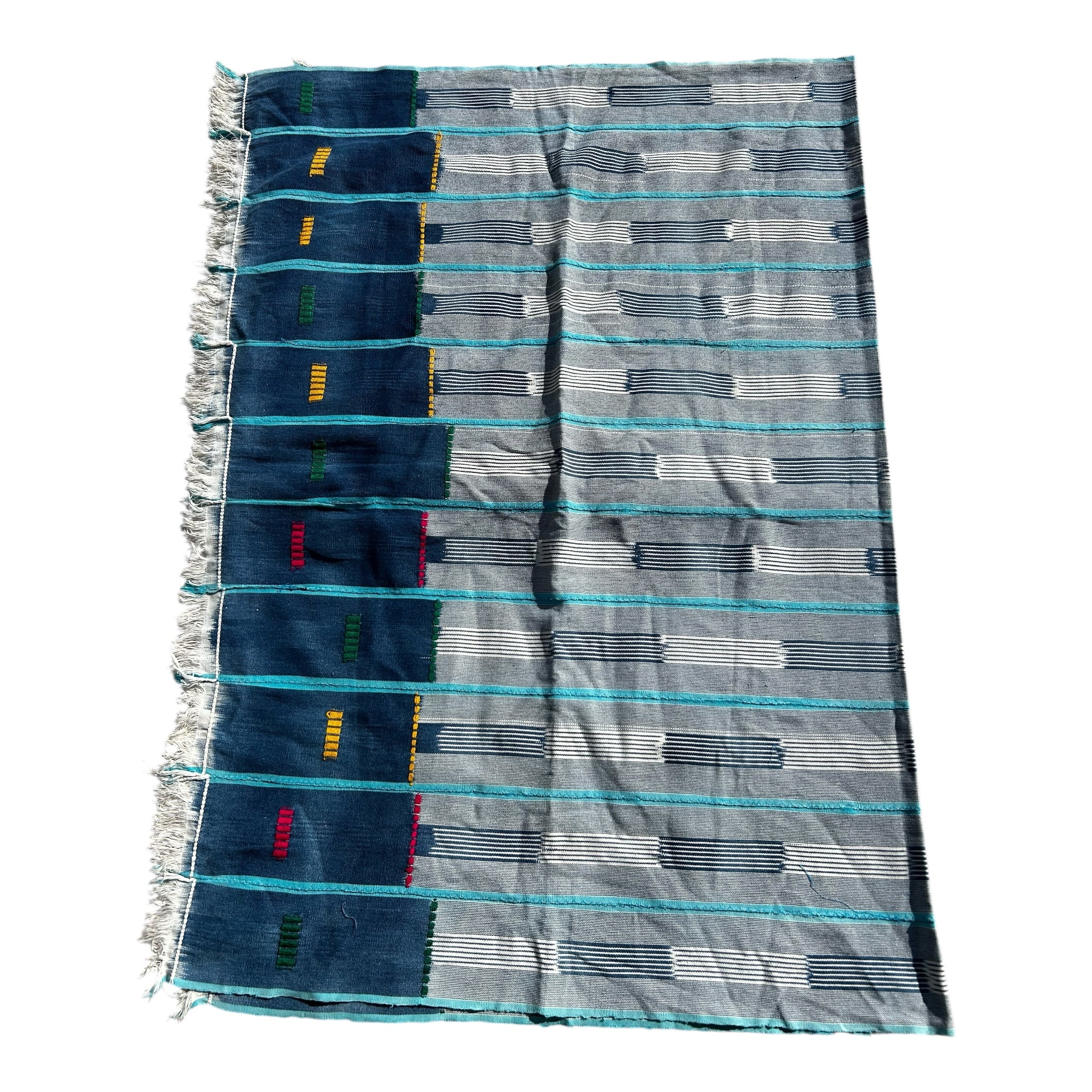 Blue Horizon Ewe Strip-Woven West African Textile – 58 x 43 inches