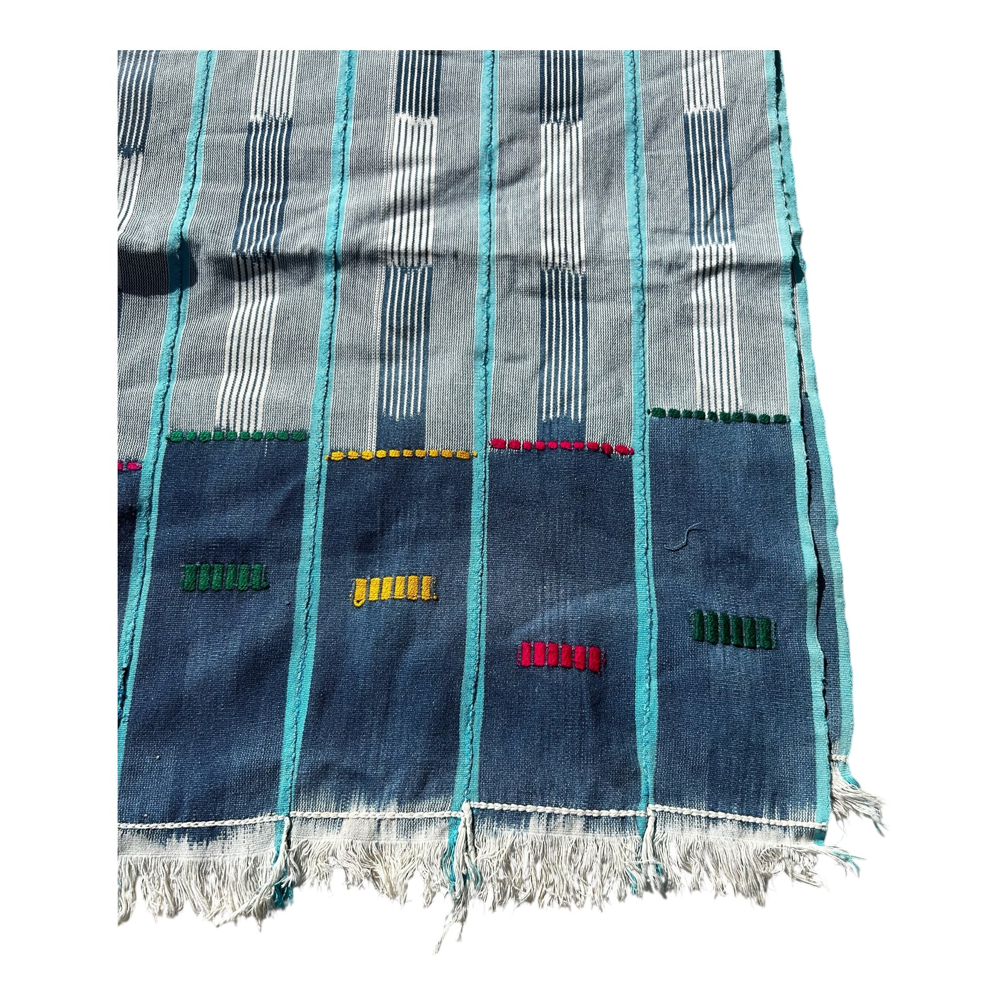 Blue Horizon Ewe Strip-Woven West African Textile – 58 x 43 inches