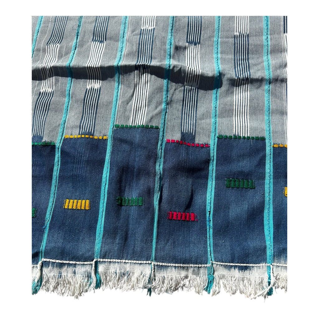 Blue Horizon Ewe Strip-Woven West African Textile – 58 x 43 inches