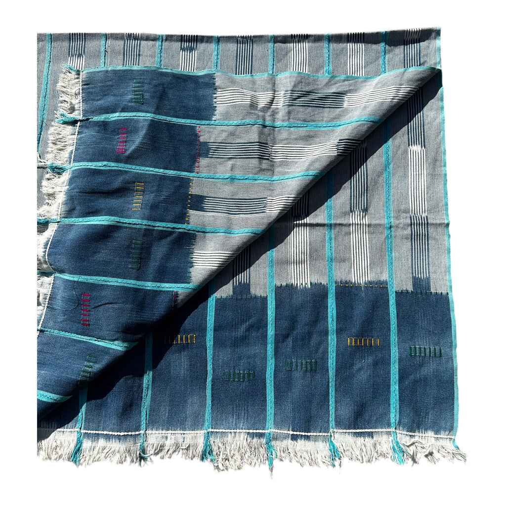 Blue Horizon Ewe Strip-Woven West African Textile – 58 x 43 inches