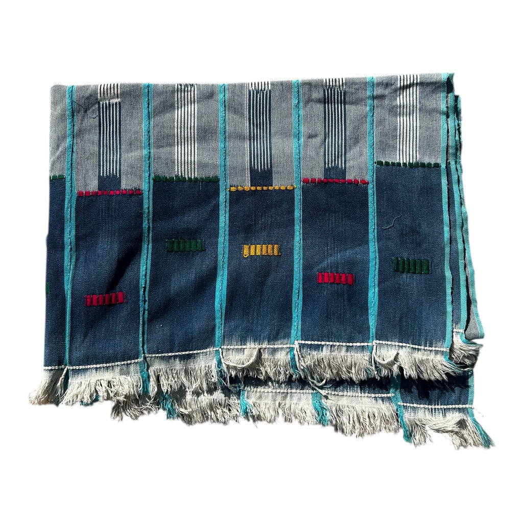 Blue Horizon Ewe Strip-Woven West African Textile – 58 x 43 inches