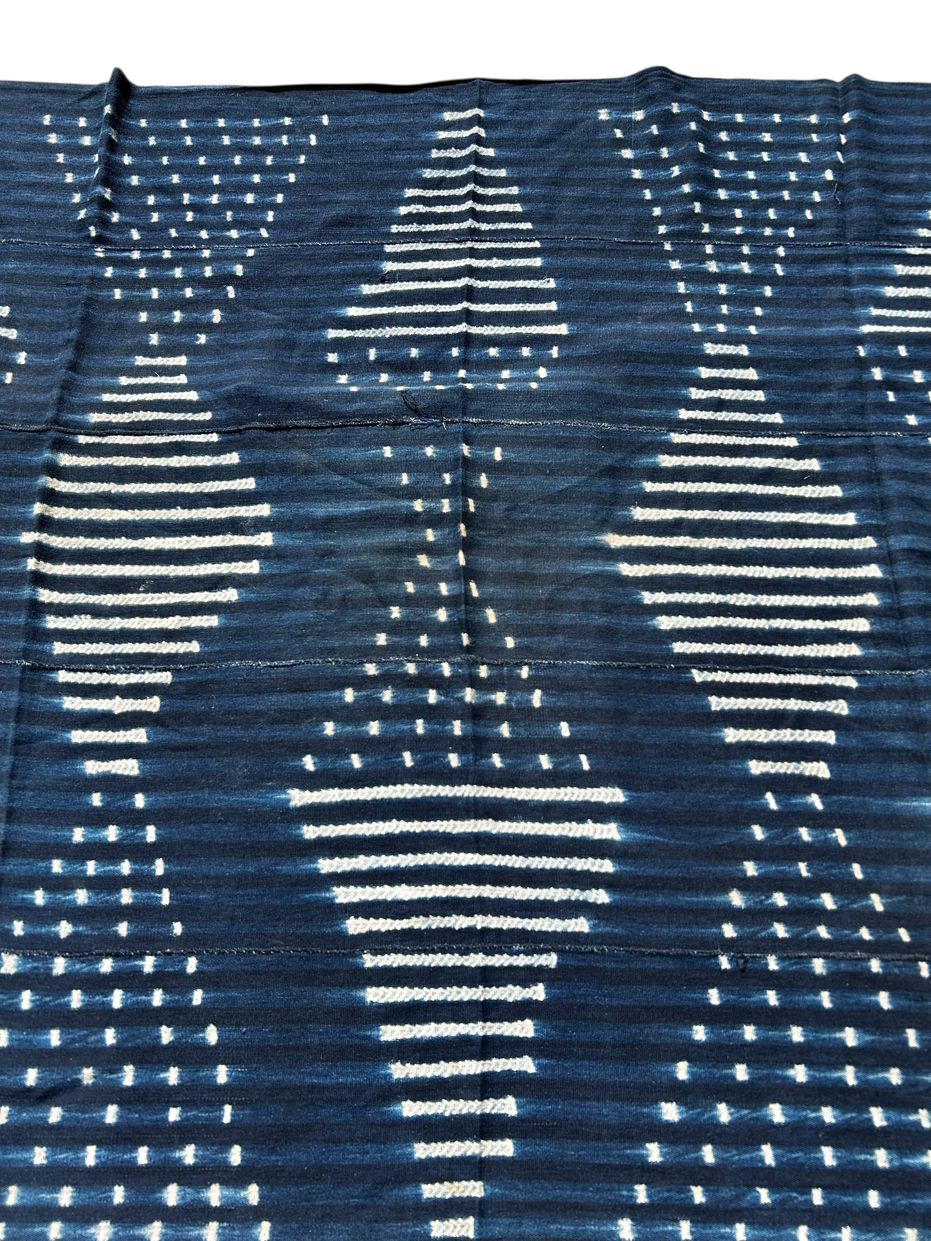 Indigo Blue Baule African Textile – Handwoven Strip Cloth (61 x 43 inches)