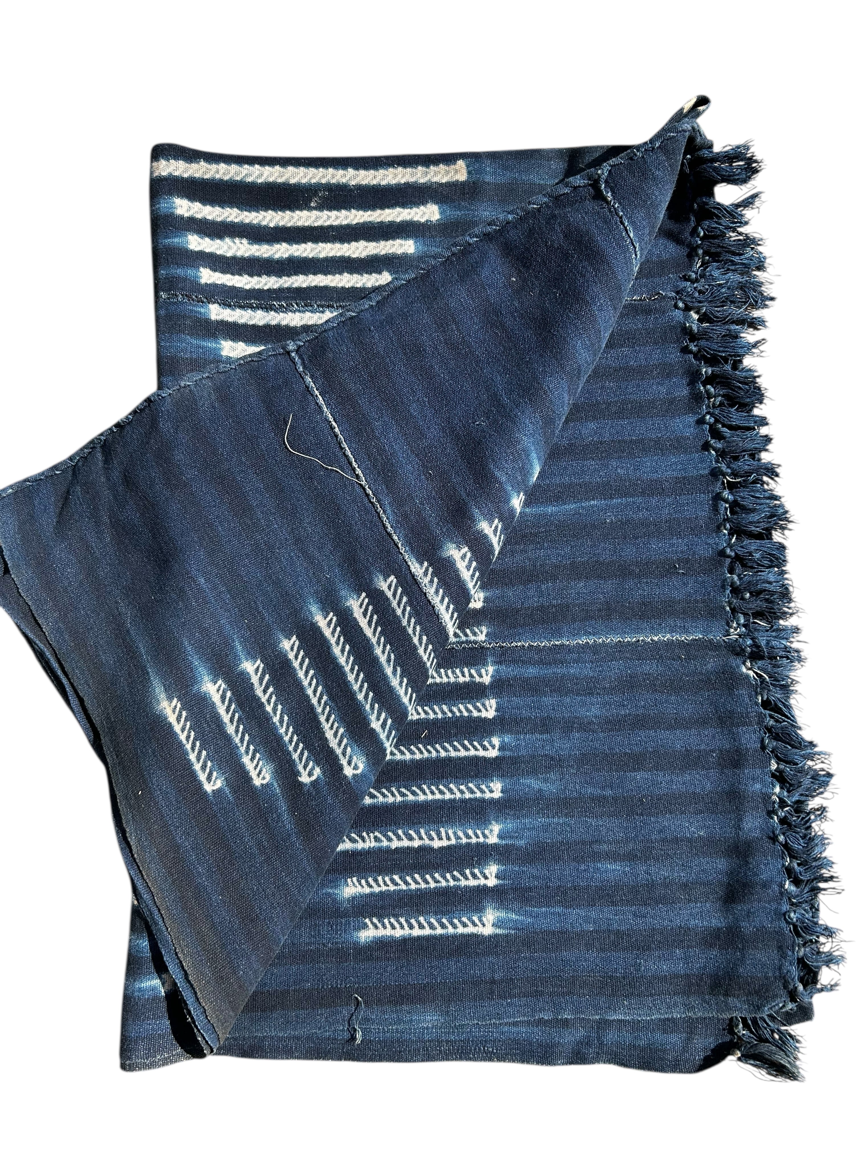 Indigo Blue Baule African Textile – Handwoven Strip Cloth (61 x 43 inches)