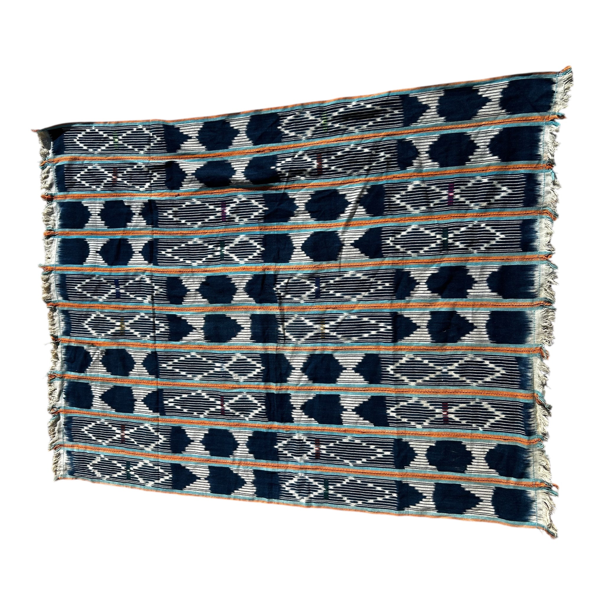 Indigo Crest Ewe Strip-Woven African Textile – 55 x 42 inches