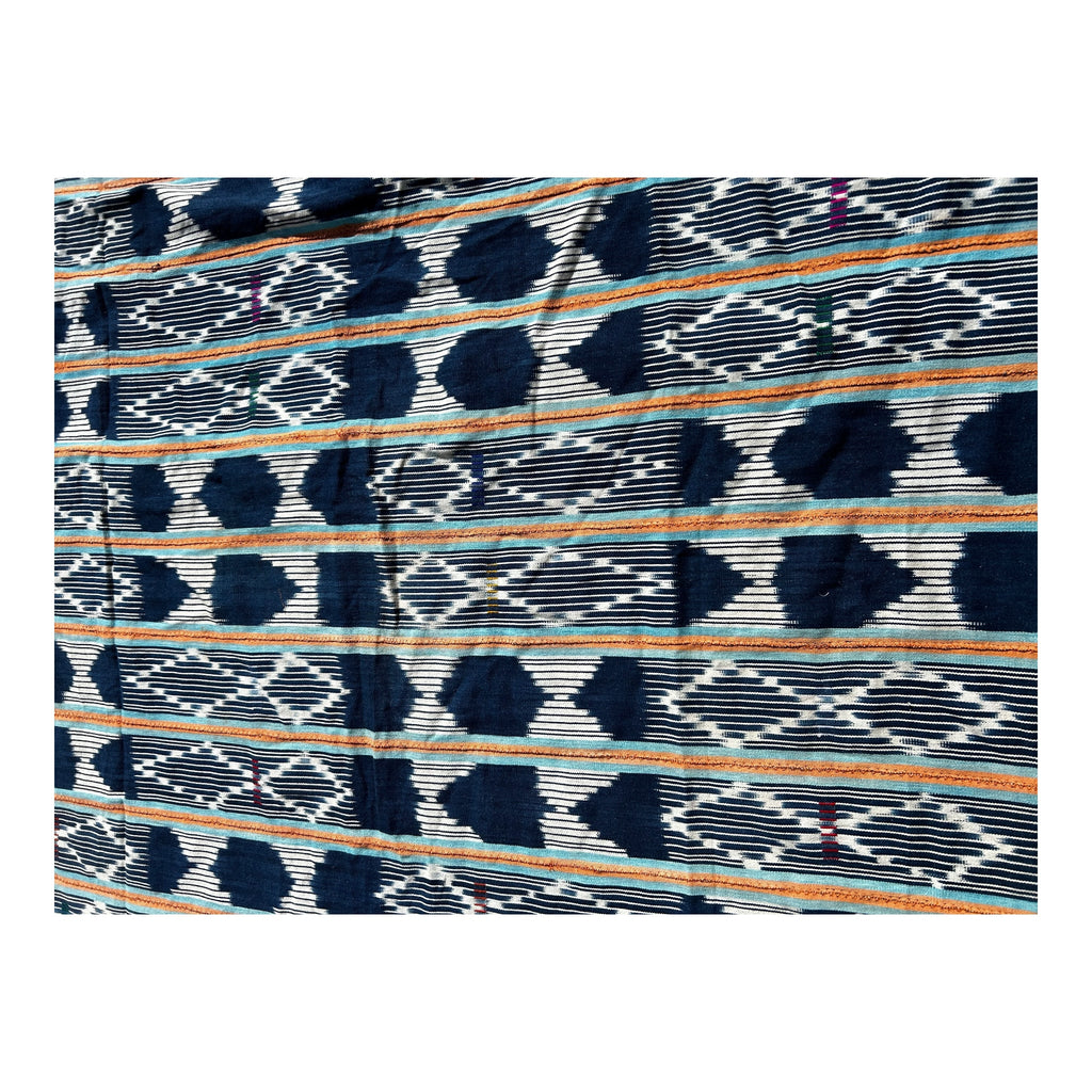 Indigo Crest Ewe Strip-Woven African Textile – 55 x 42 inches