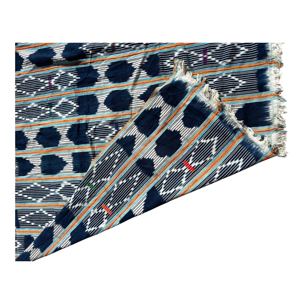 Indigo Crest Ewe Strip-Woven African Textile – 55 x 42 inches