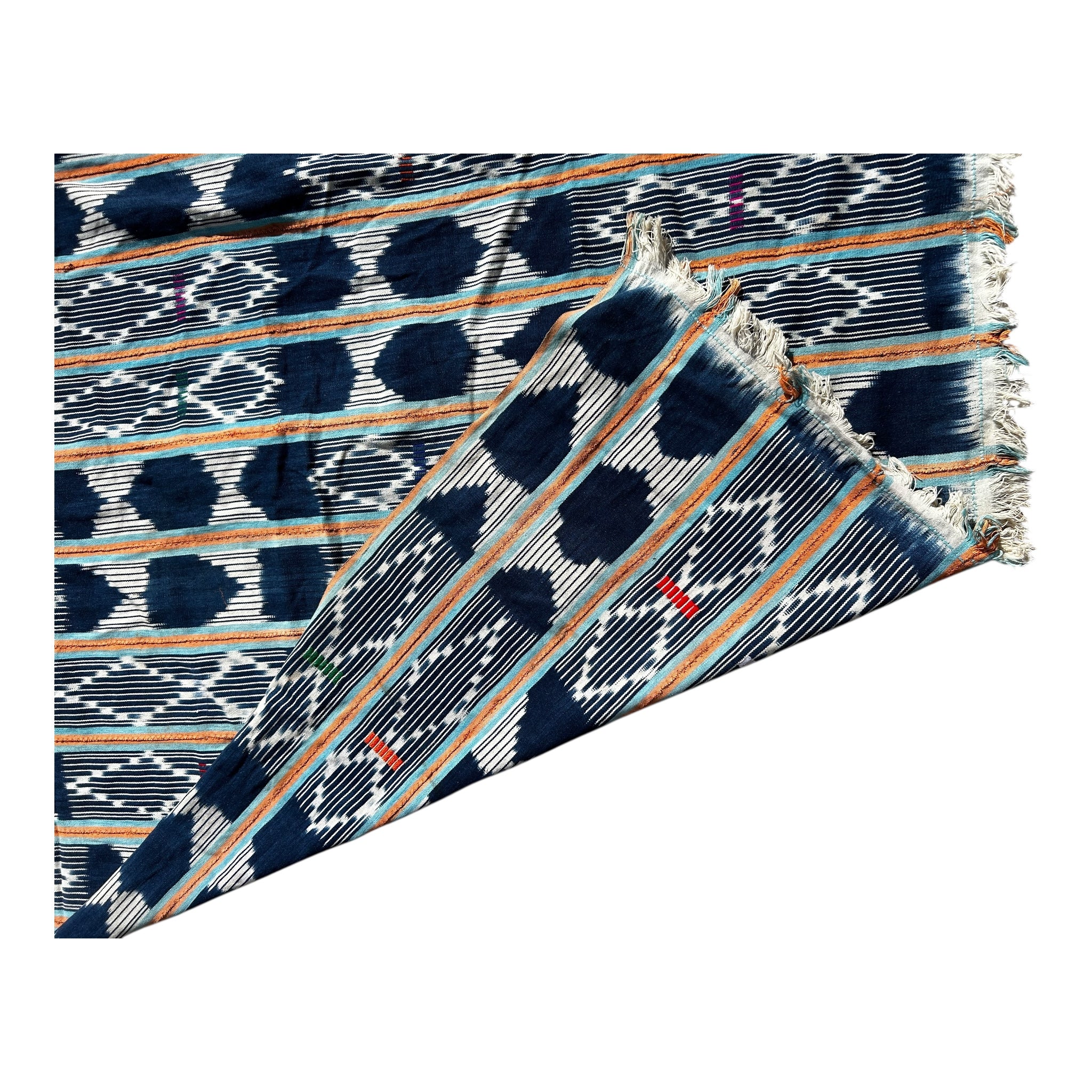 Indigo Crest Ewe Strip-Woven African Textile – 55 x 42 inches