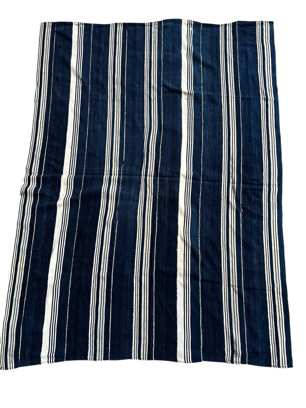Striped fabric with blue and white vertical stripes on a white background