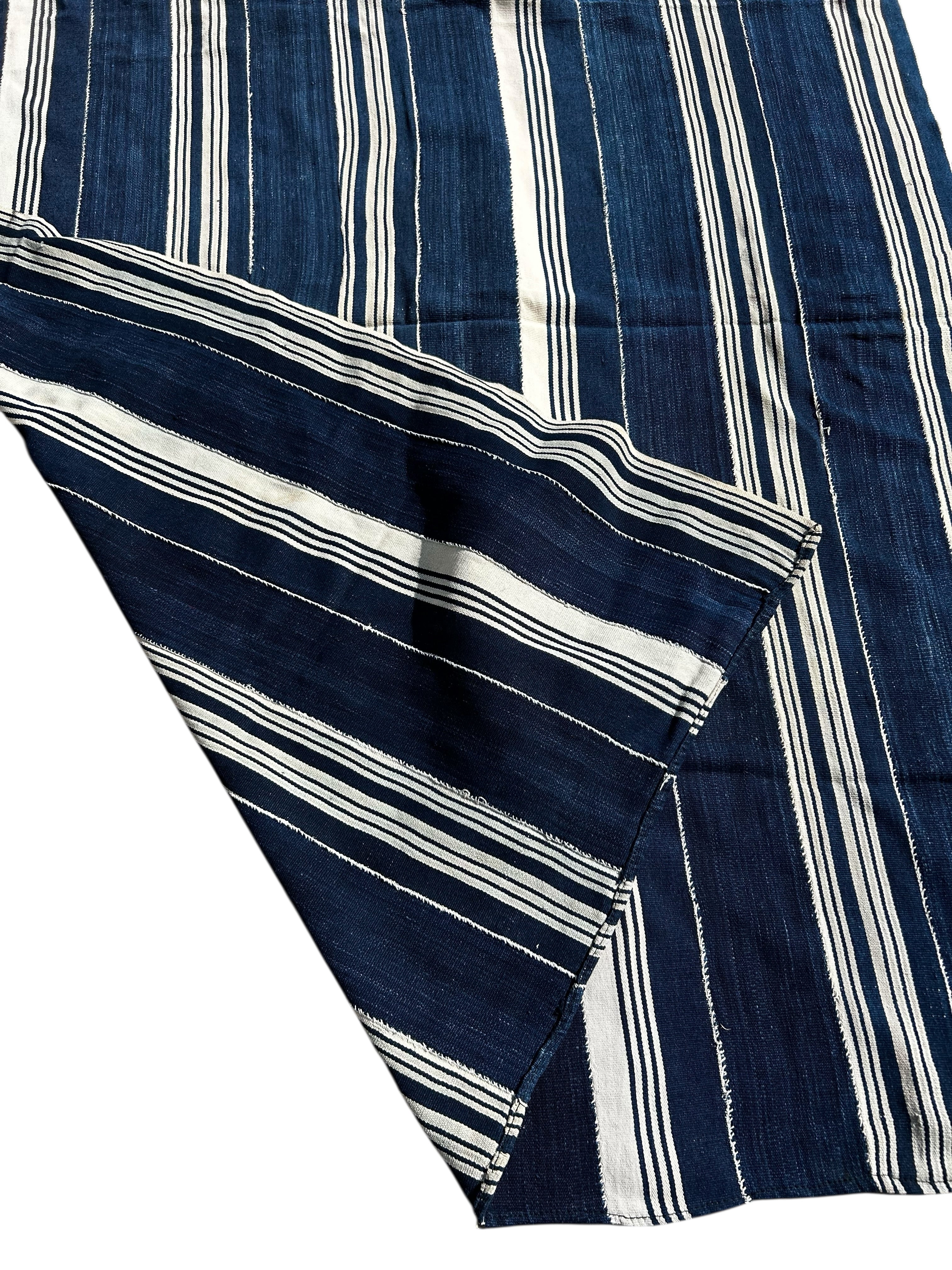 Indigo Lines Baule Handwoven African Textile – 61 x 45 inches