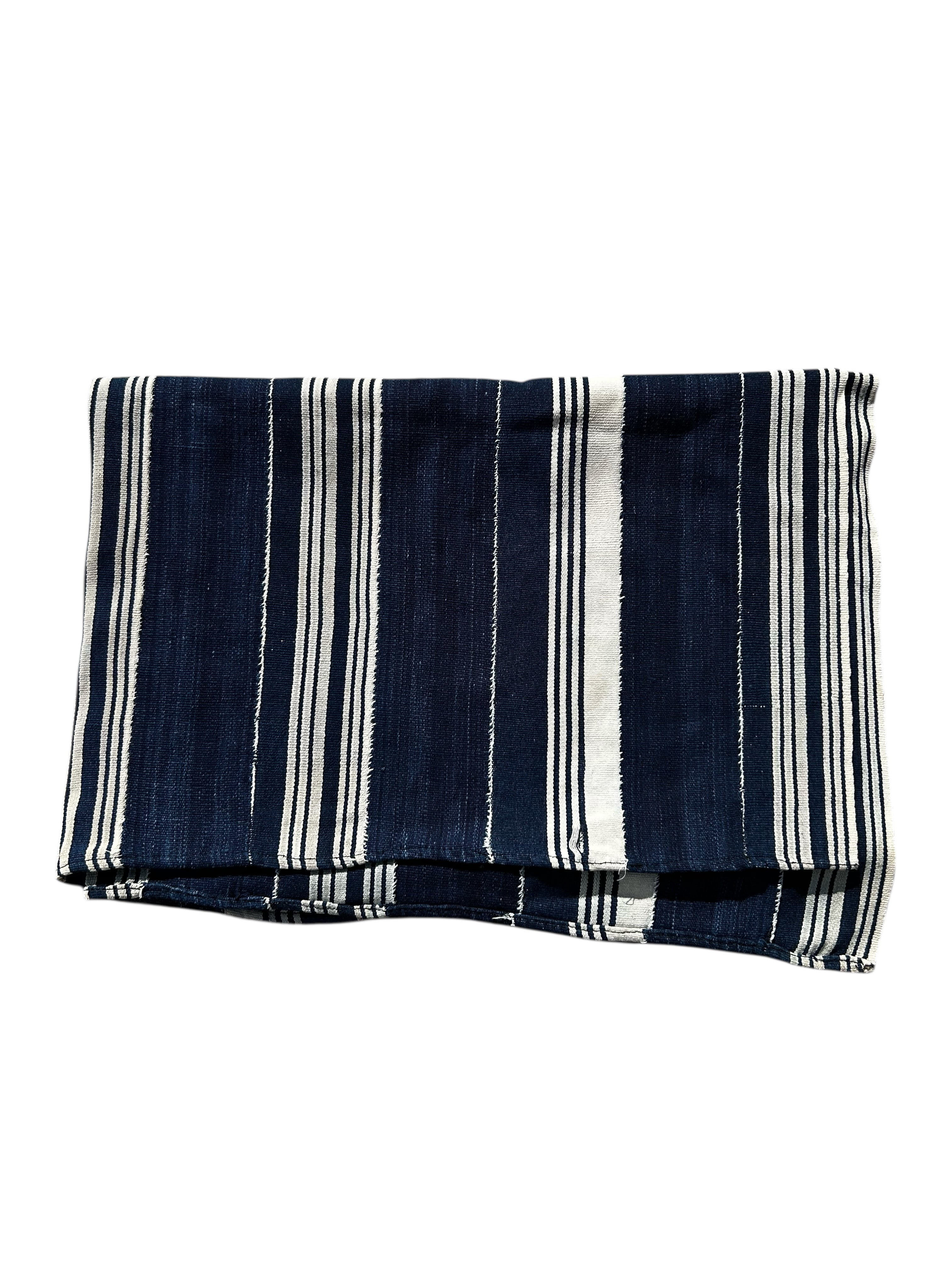 Indigo Lines Baule Handwoven African Textile – 61 x 45 inches