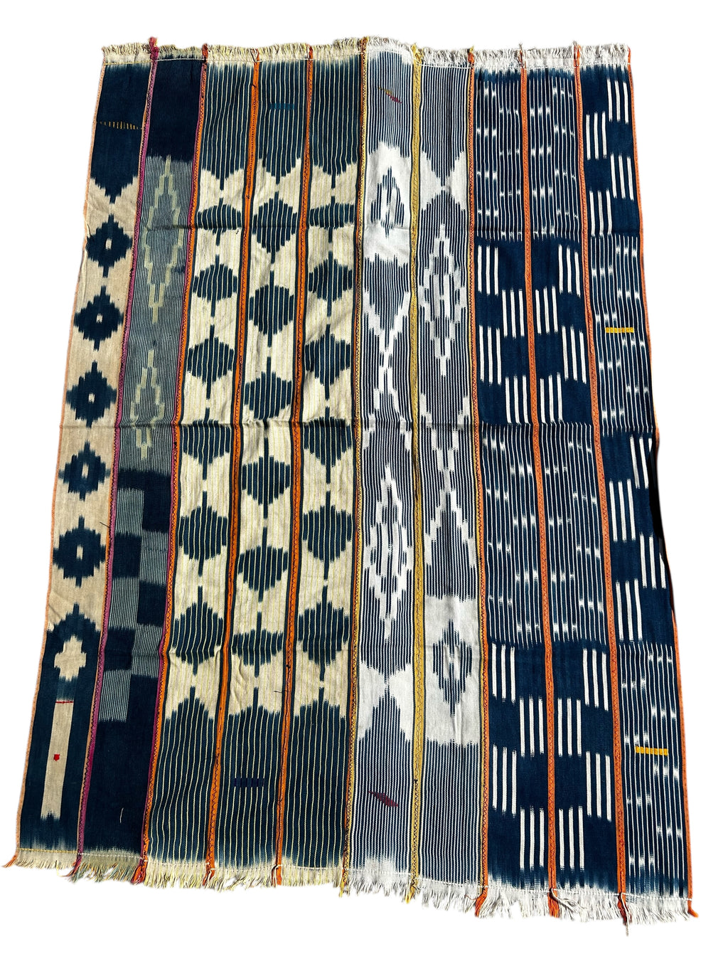 handwoven indigo african textile geometric pattern baule strip cloth wall hanging