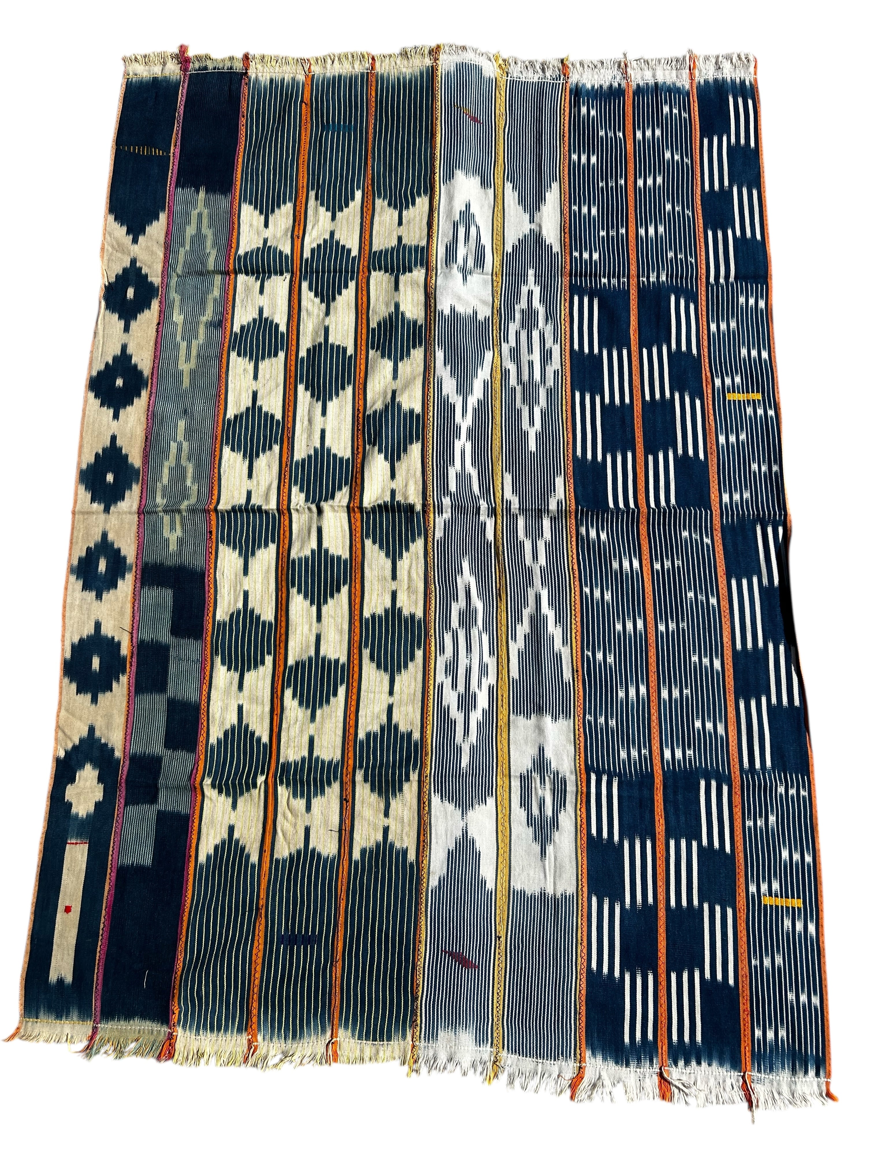 handwoven indigo african textile geometric pattern baule strip cloth wall hanging