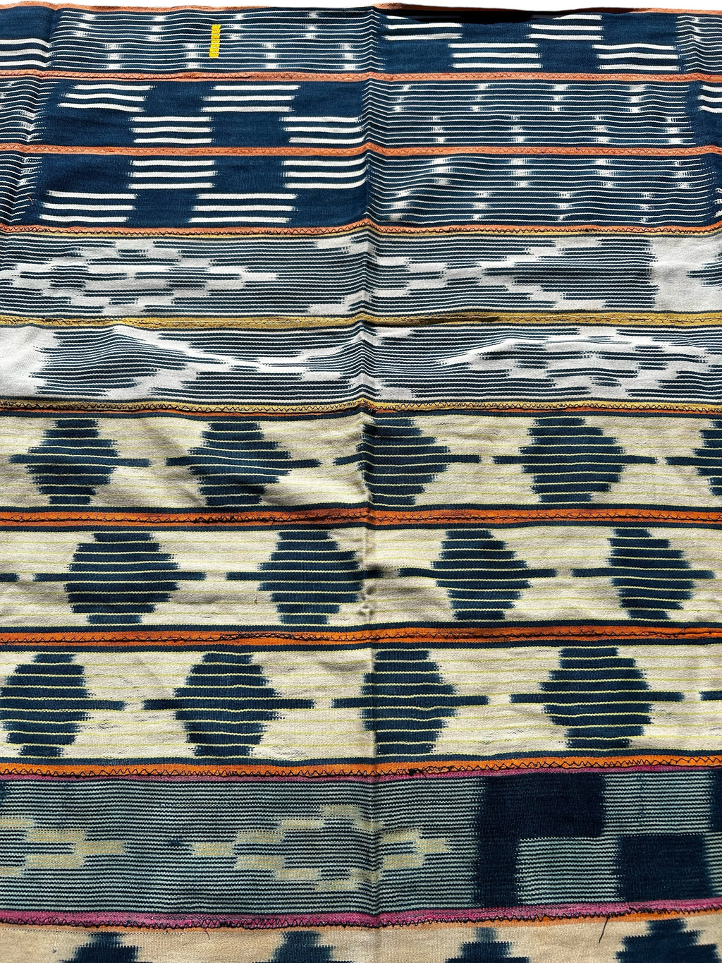 vintage african indigo textile hand stitched strip weaving detail