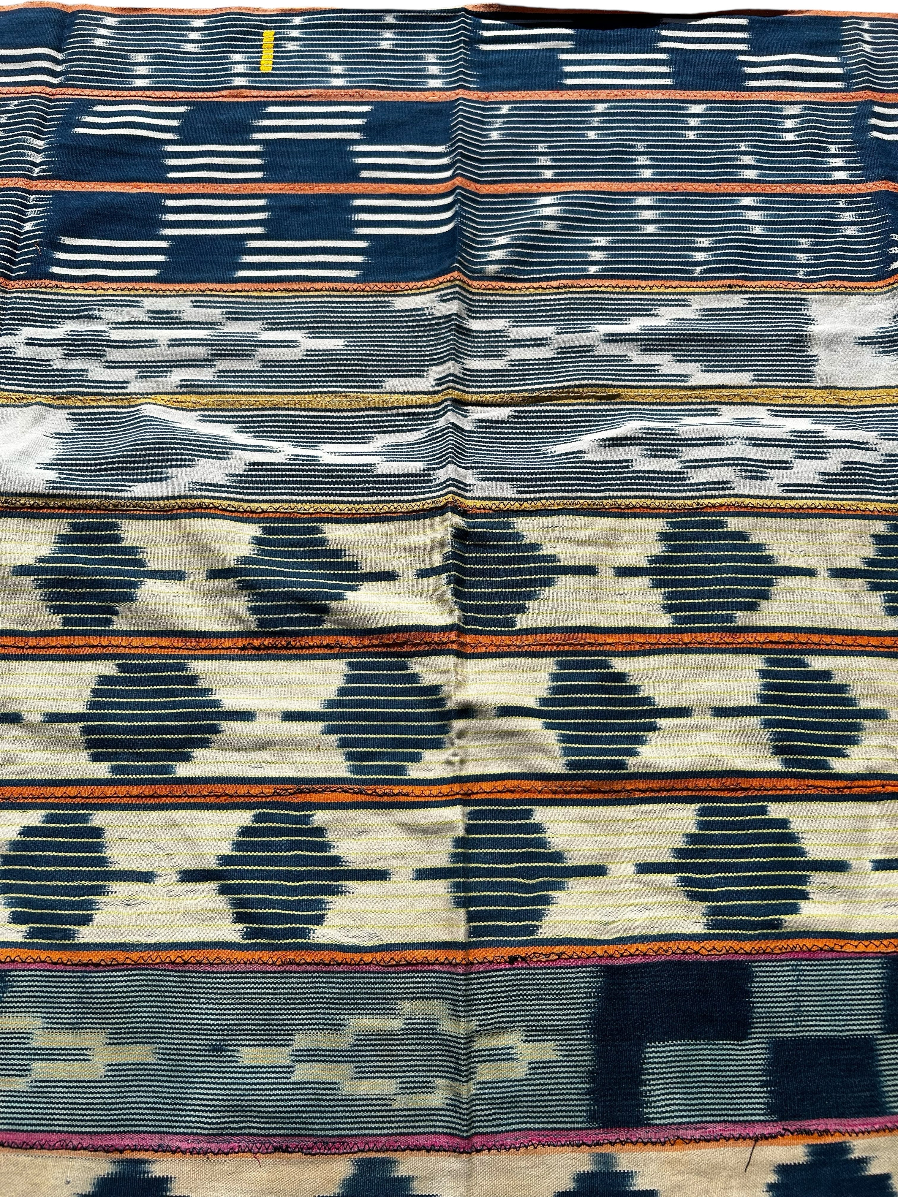 vintage african indigo textile hand stitched strip weaving detail