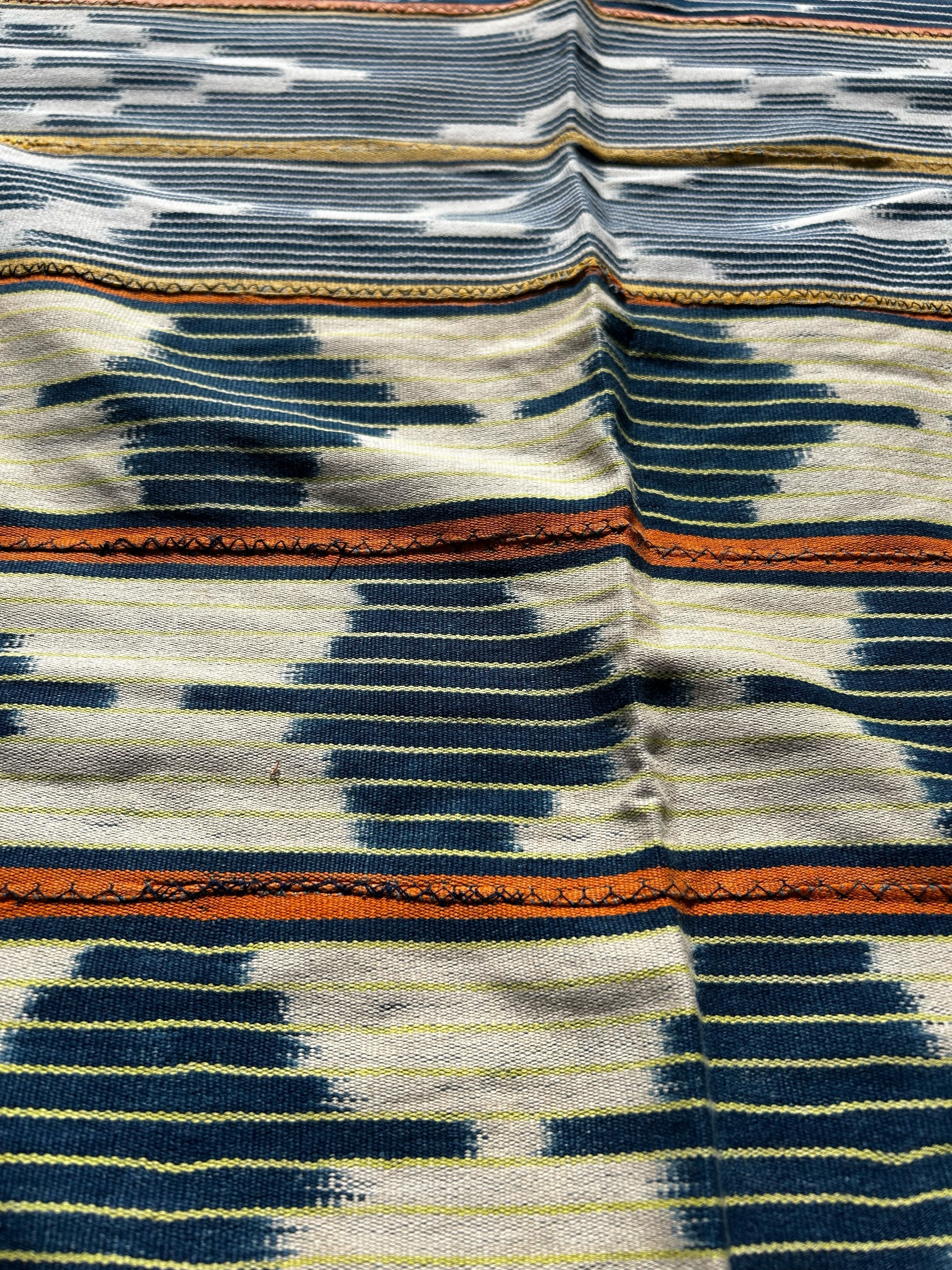 Traditional Indigo African Strip Textile – Handwoven Baule Fabric Wall Art