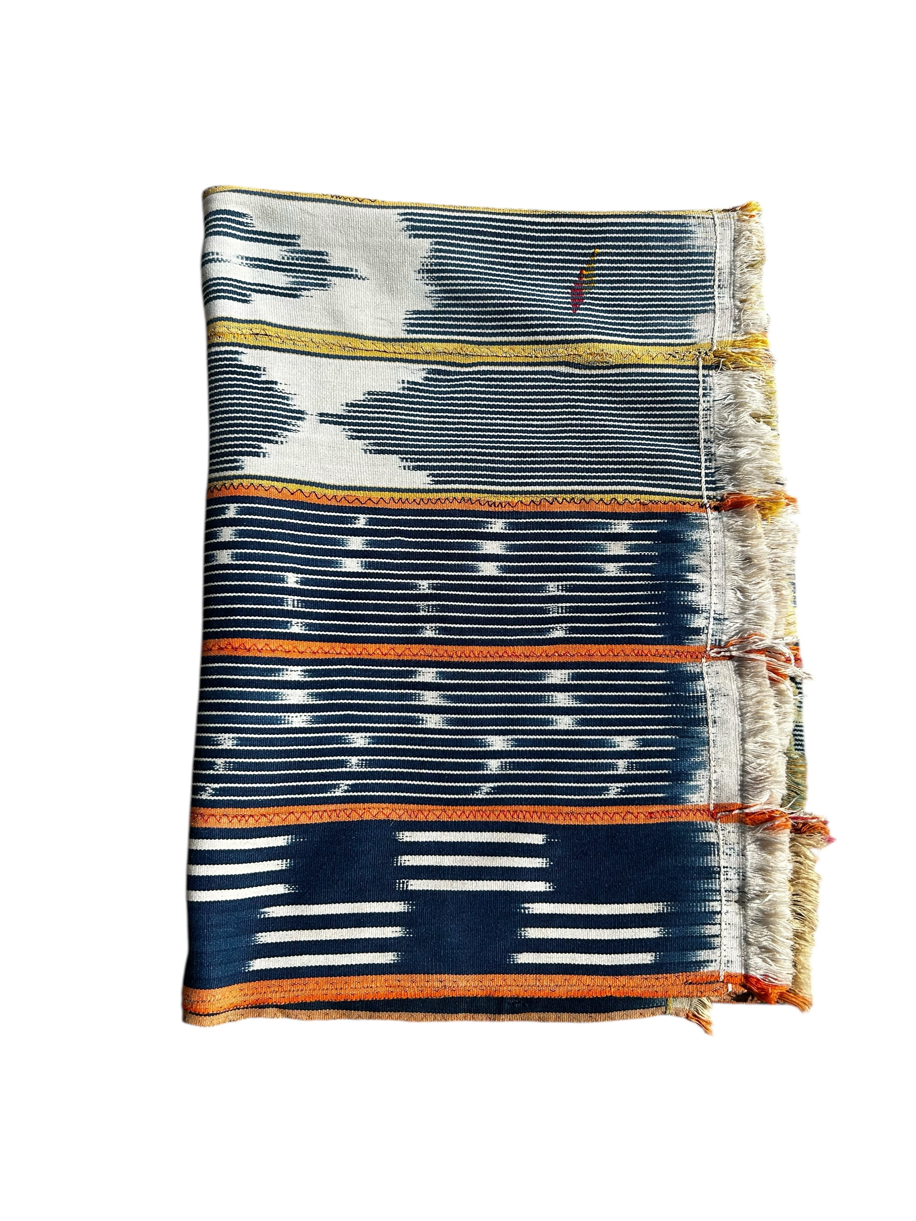 Traditional Indigo African Strip Textile – Handwoven Baule Fabric Wall Art