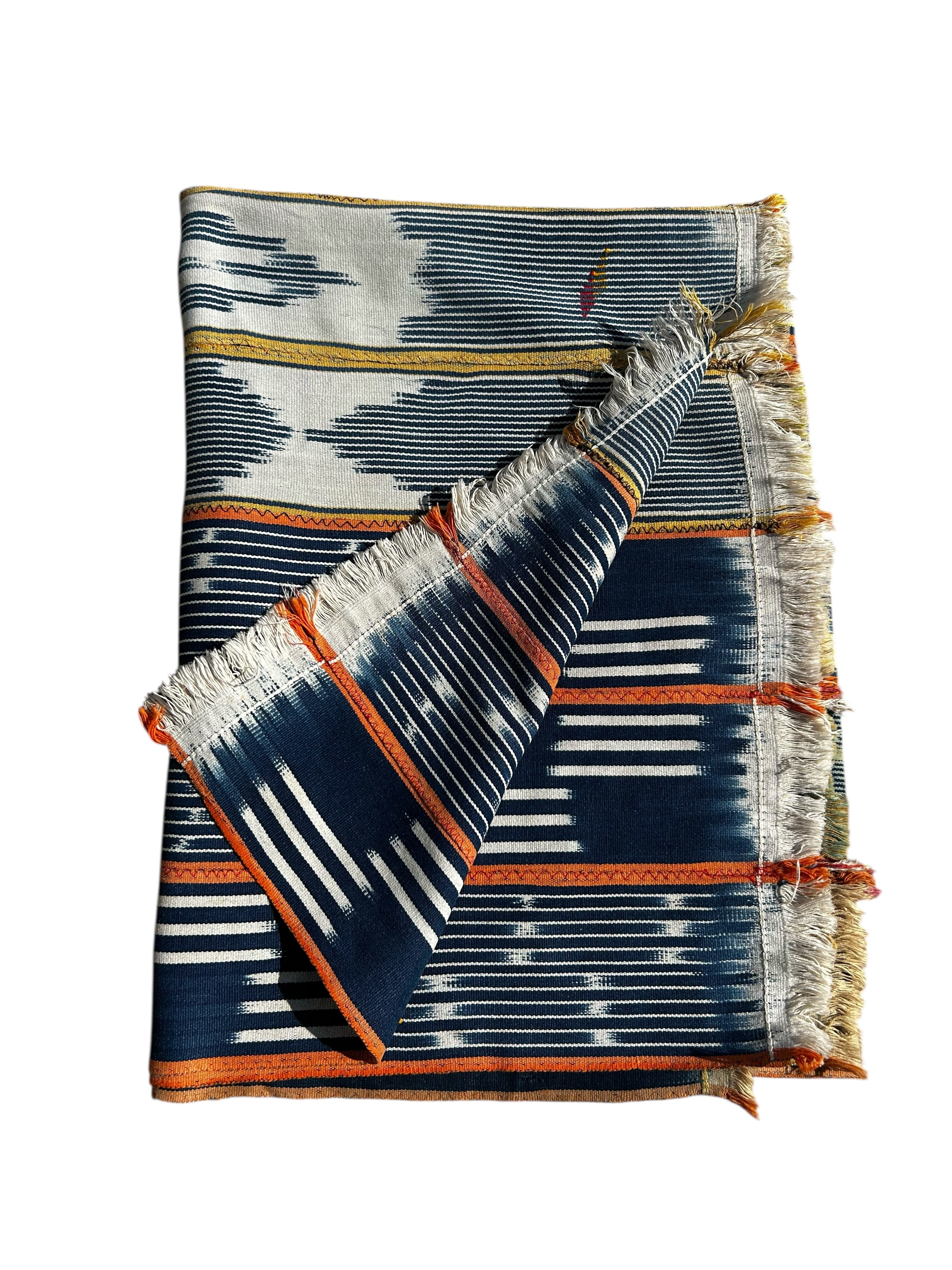 Traditional Indigo African Strip Textile – Handwoven Baule Fabric Wall Art