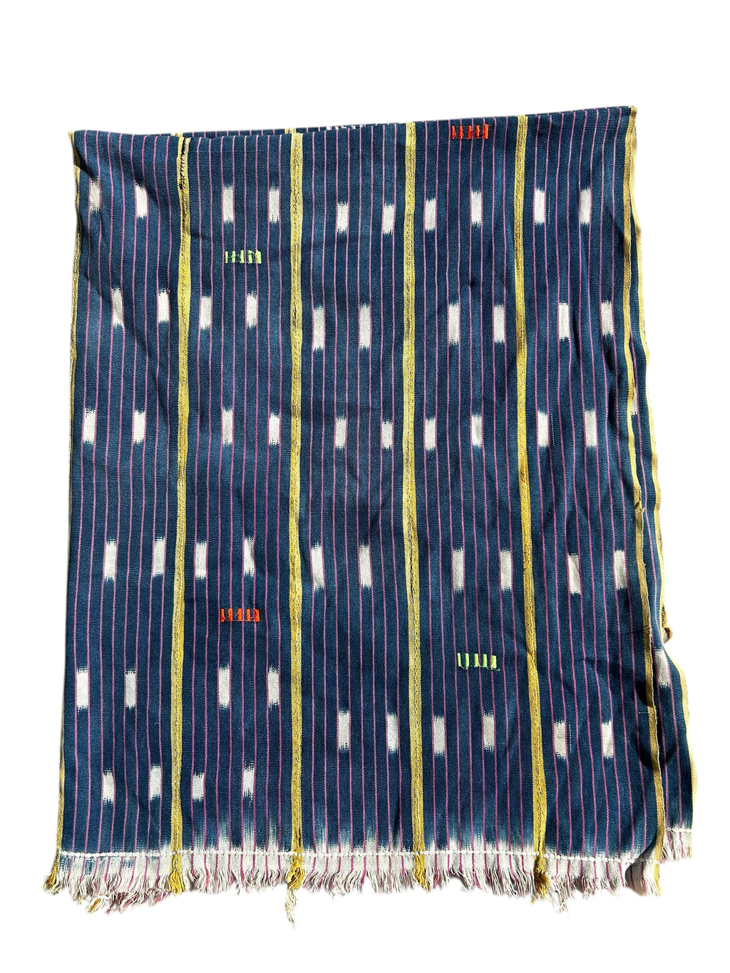 Vintage Ewe Handwoven African Textile – Indigo Stripe Ikat Cloth (58” x 43.5”)